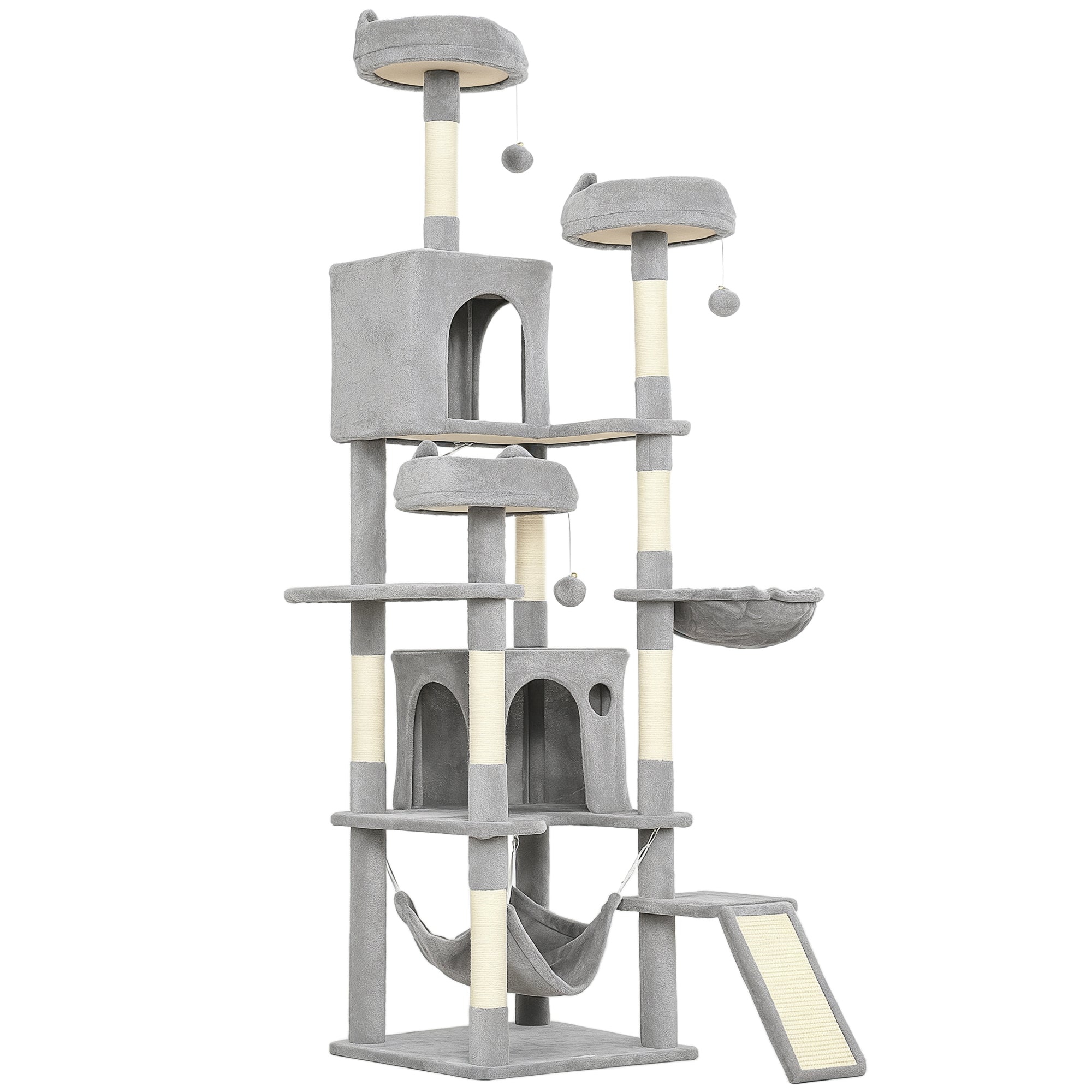 Cat Tree, 192 cm Large Multi-Level Cat Tower for Indoor Kittens with 8 Scratching Posts, 3 Plush Beds, 2 Hammocks