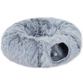 2-in-1 Donut Cat Tunnel with Washable Bed, Play Tunnel Bed with Toy Ball and Door Hole for Indoor Cats, Light Grey