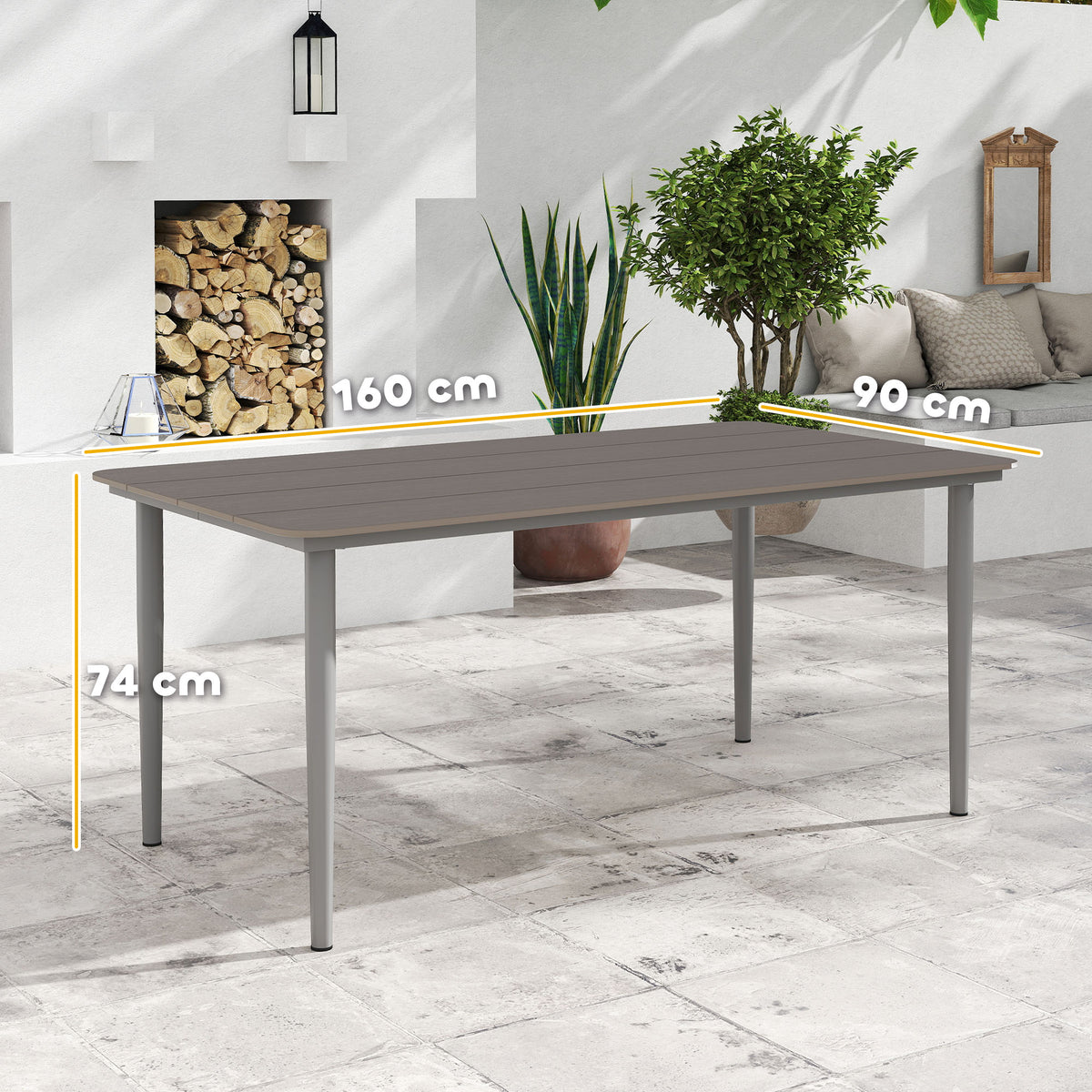 6 Seater Outdoor Dining Table with Rust-Resistant Metal Frame - Dark Grey