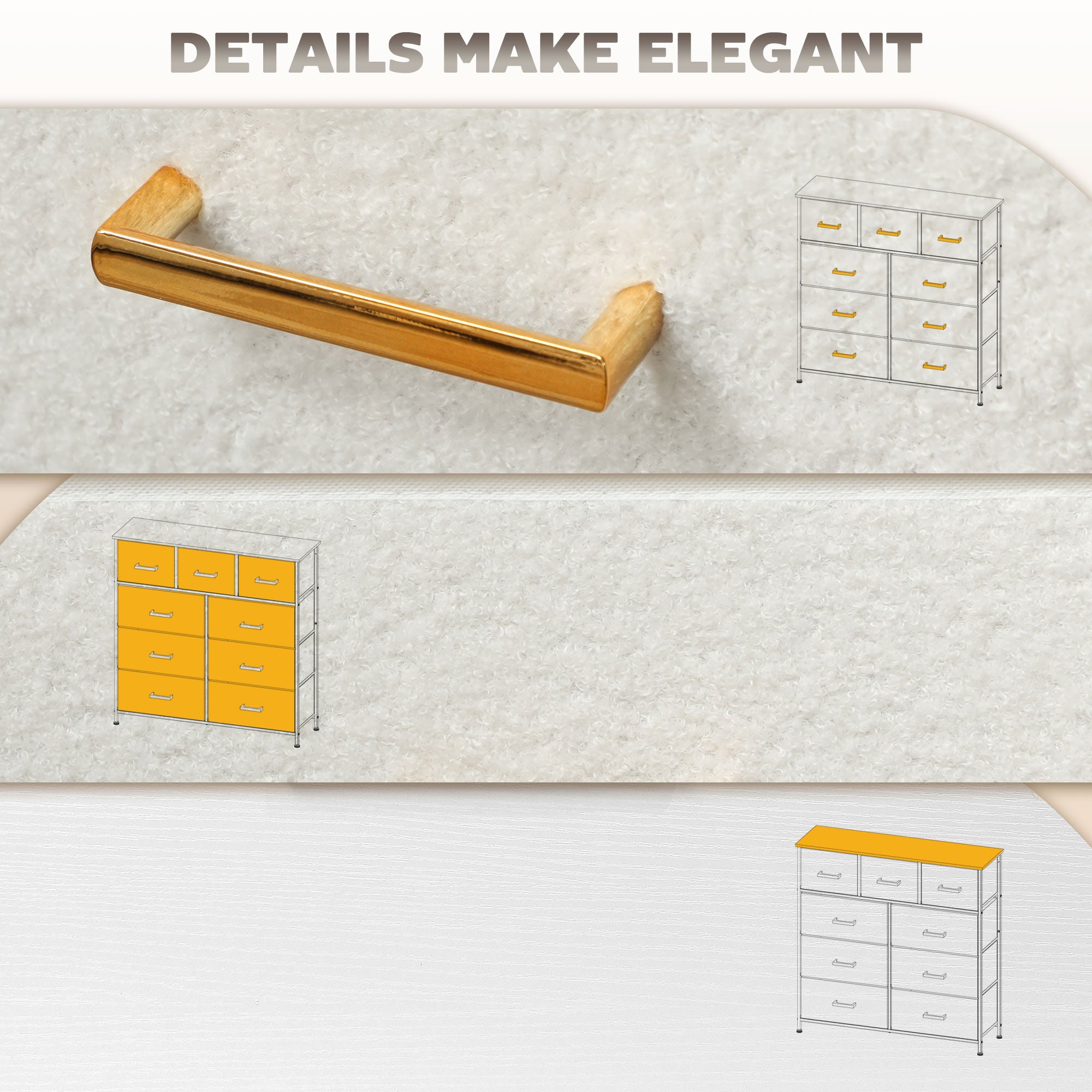 Chest of Drawers with 9 Fabric Drawers, Boucle Storage Organiser with Steel Frame, Fabric Dresser for Bedroom, Living Room, Hallway, Cream White