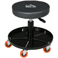 Pneumatic Adjustable Workshop Mechanic Stool with Tool Tray and Wheels - Black
