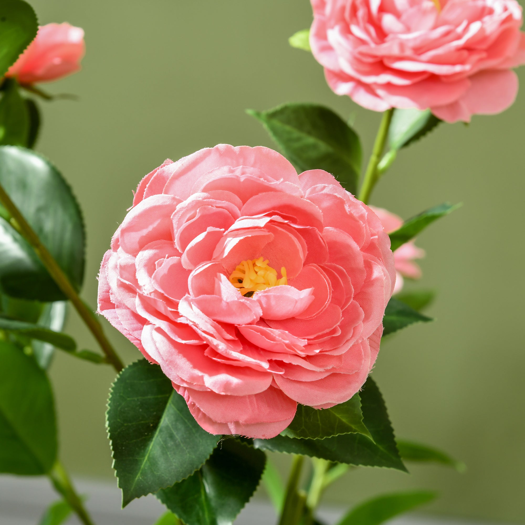 2 Pieces Decorative Artificial Plants Camellia Flower with Pot, Fake Plant for Home Indoor Outdoor Decor, 95cm, Pink