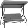 3 Seater Canopy Swing Chair, 2 in 1 Garden Swing Seat Bed, with Adjustable Canopy and Metal Frame, Light Grey