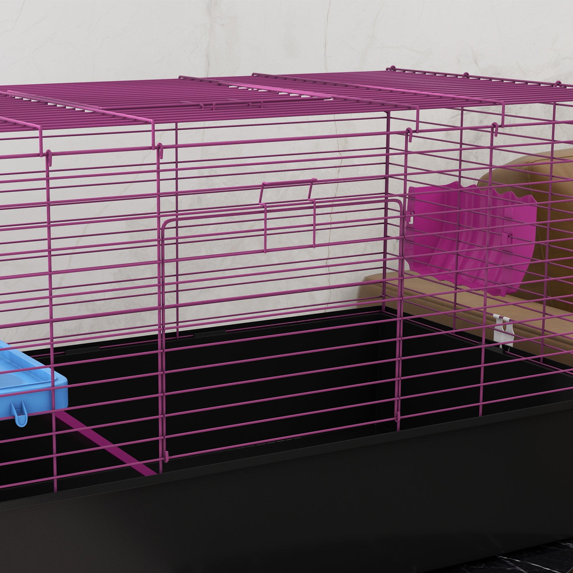 Chinchillas Small Rabbit Guinea Pig Small Animal Cage, Pet Playhouse, with Platform, Ramp, 99 x 52 x 53cm, Black