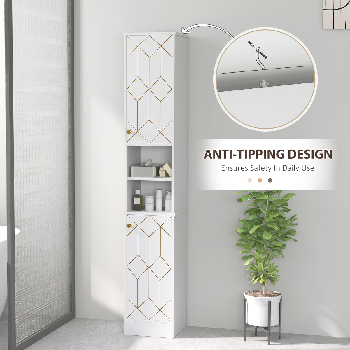 Tall Slim Freestanding Bathroom Storage Cabinet with Doors and Adjustable Shelves - White
