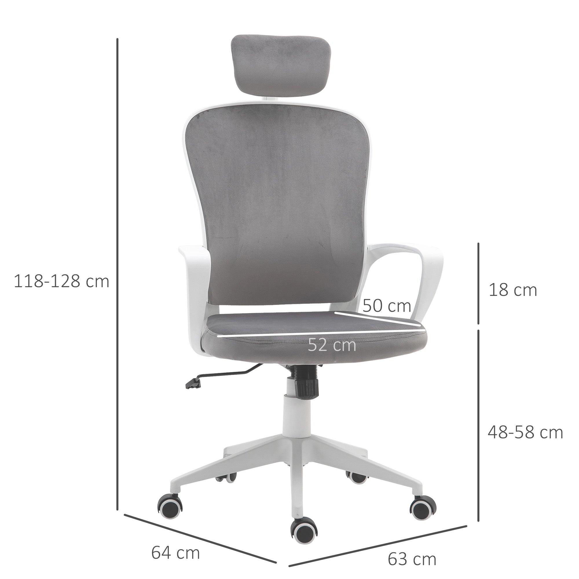 Office Chair, Ergonomic Desk Chair, High Back Velvet Fabric Computer Chair with Adjustable & Liftable Headrest for Home, Grey