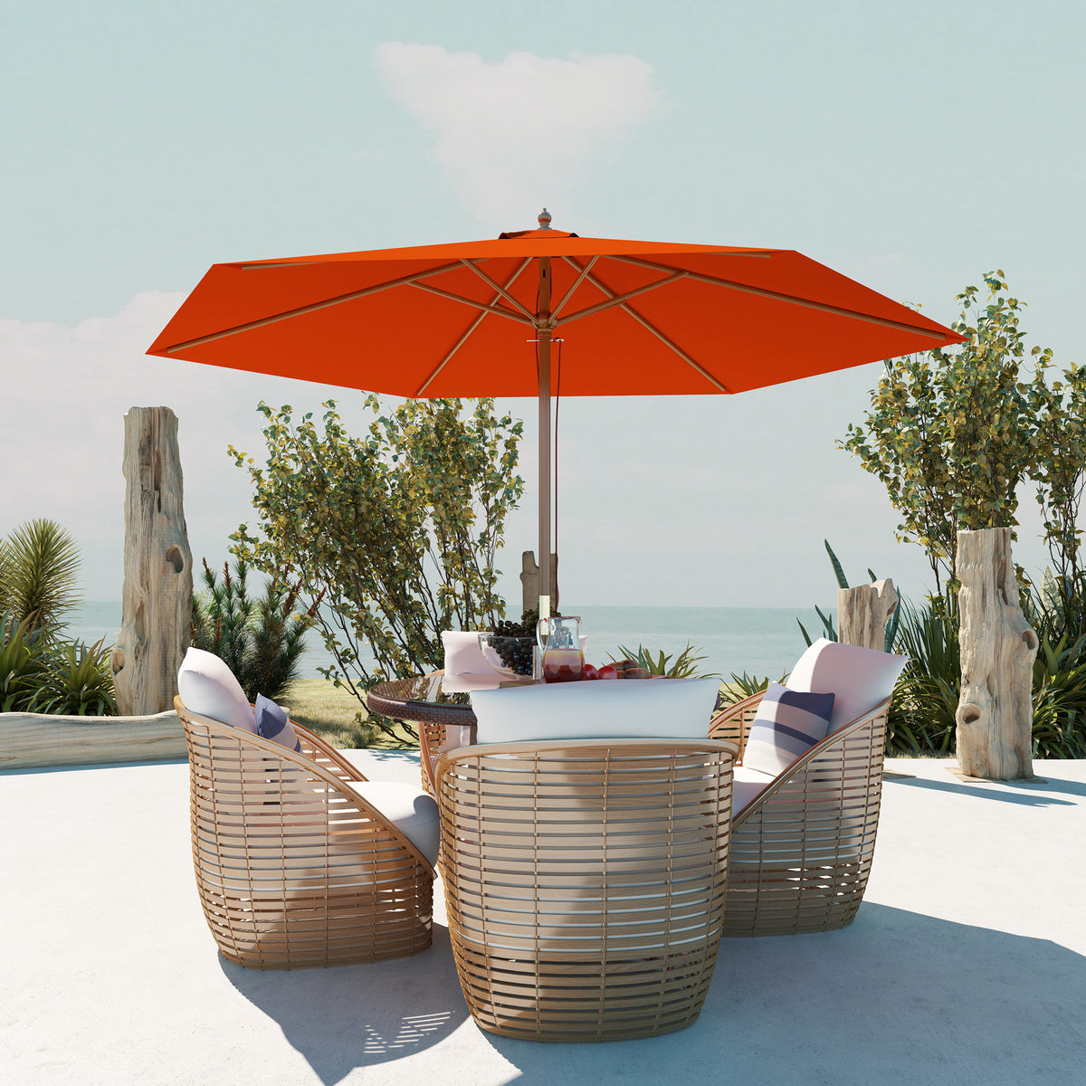 2.5m Wooden Garden Parasol Sun Shade Patio Umbrella Canopy - Orange