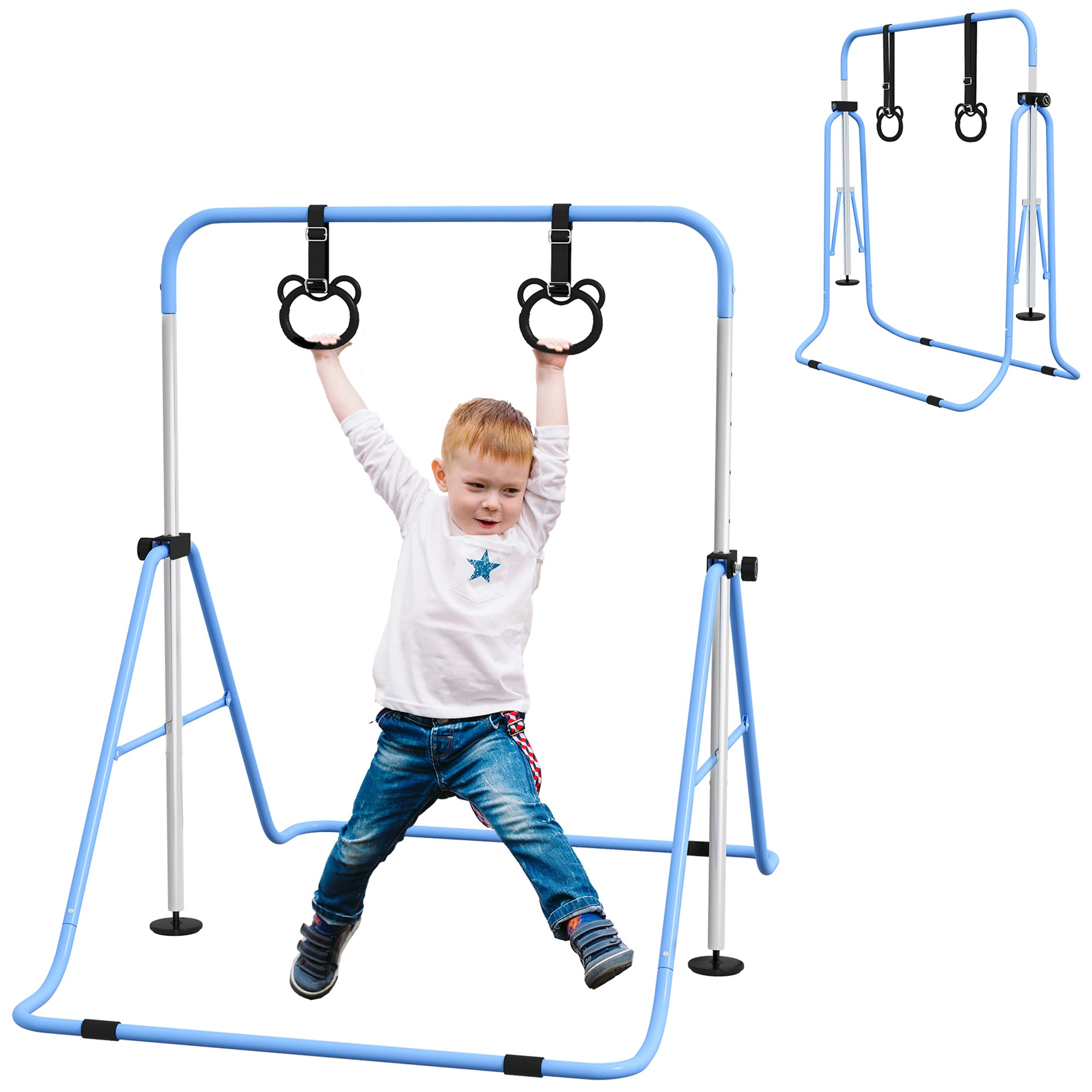 Adjustable Height, Foldable Kids Gymnastics Bar w/ Non-Slip Mats, for 3+ Years, Blue