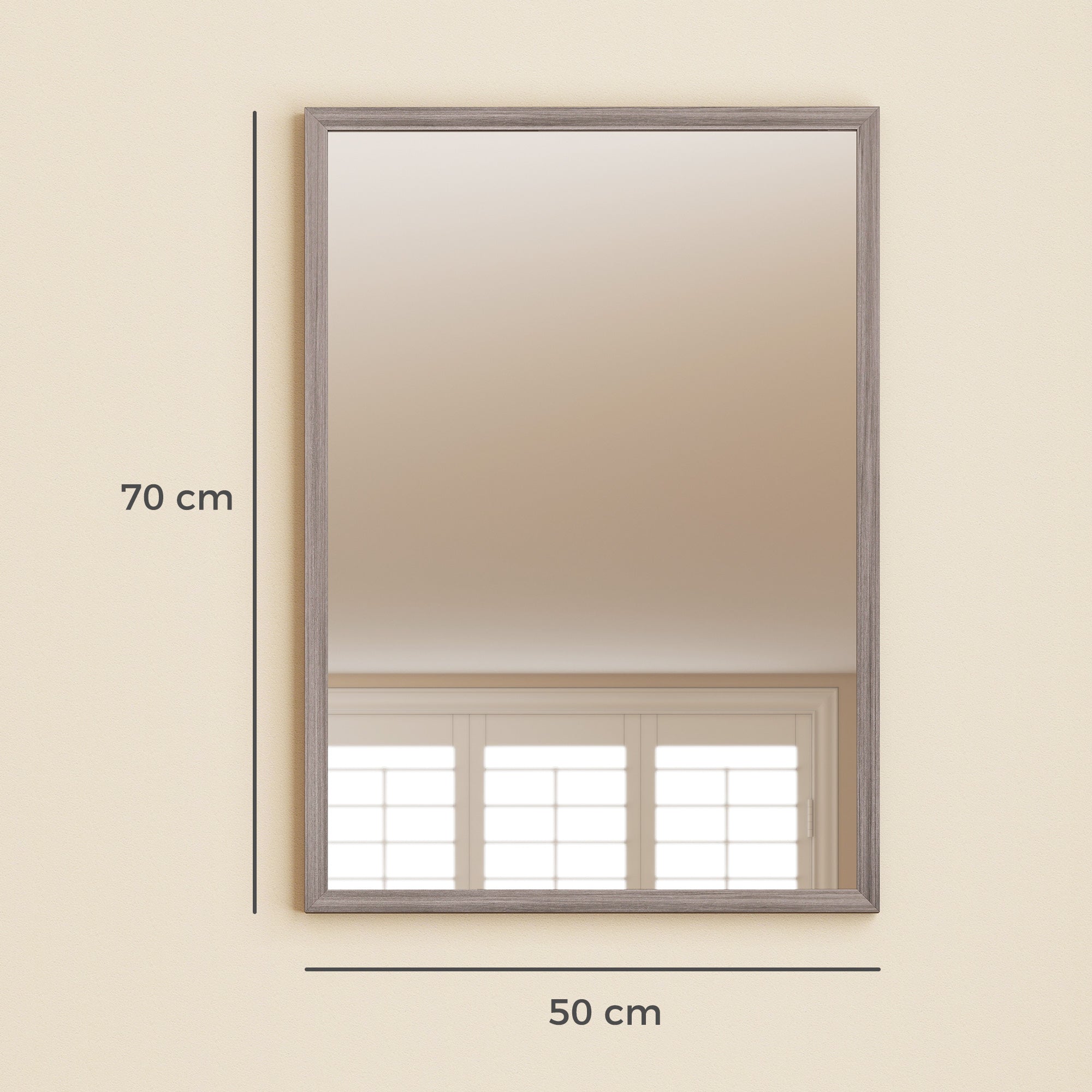 Wall Bathroom Mirror, 50 x 70 cm Wall-Mounted Mirror for Living Room, Bedroom, Hallway, Grey