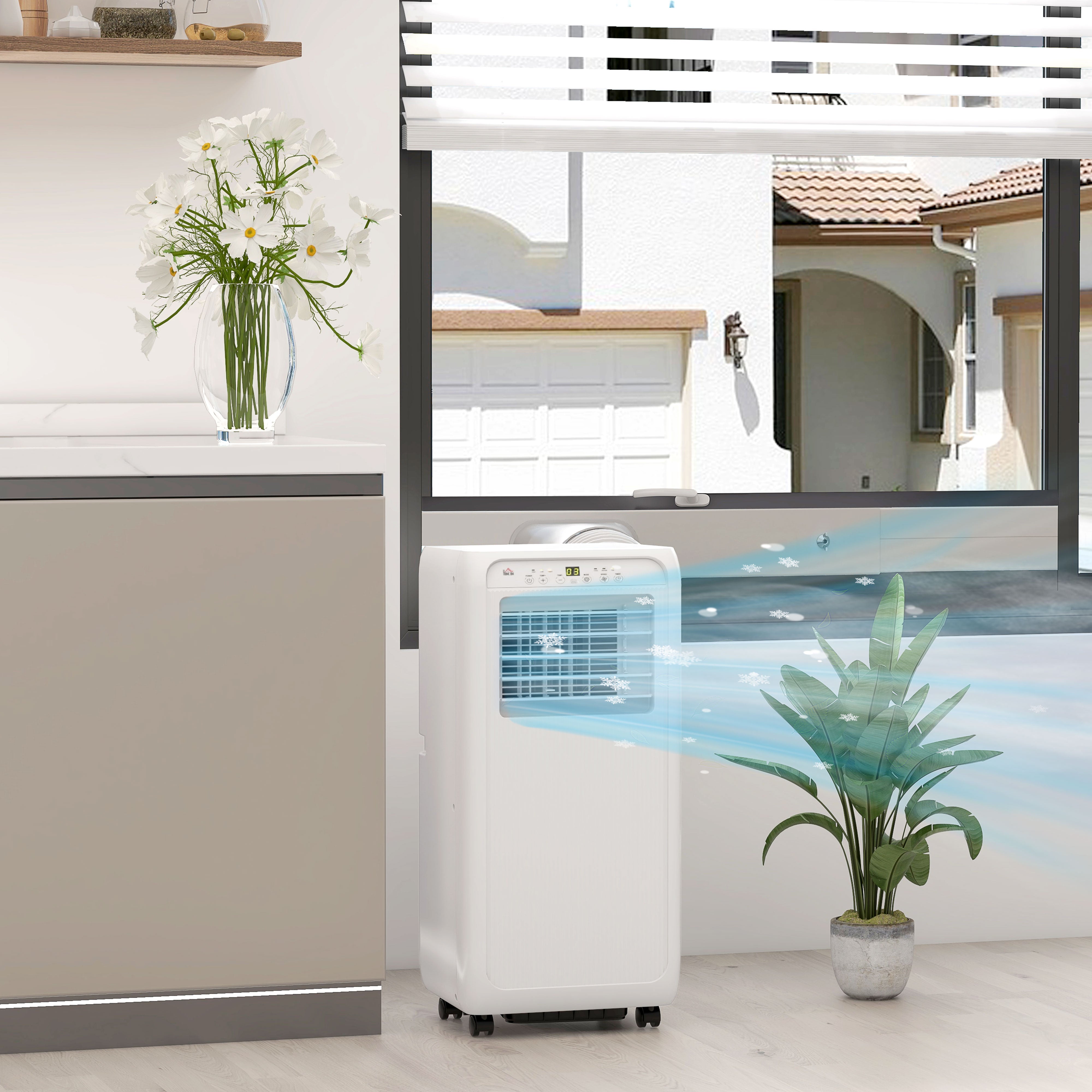 9,000 BTU Mobile Air Conditioner for Room up to 20m², with Dehumidifier, 24H Timer, Wheels, Window Mount Kit