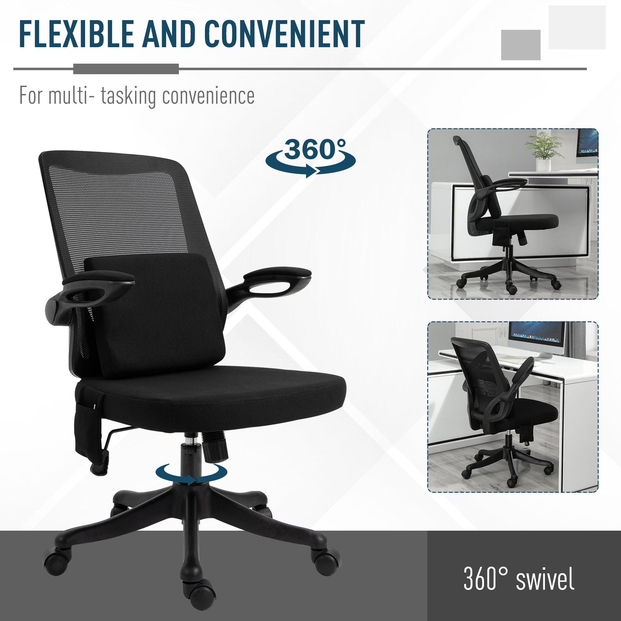 Office Chair 2-Point Massage Executive Ergonomic USB Power Mesh Design 360° Swivel with Lumbar Support, Black