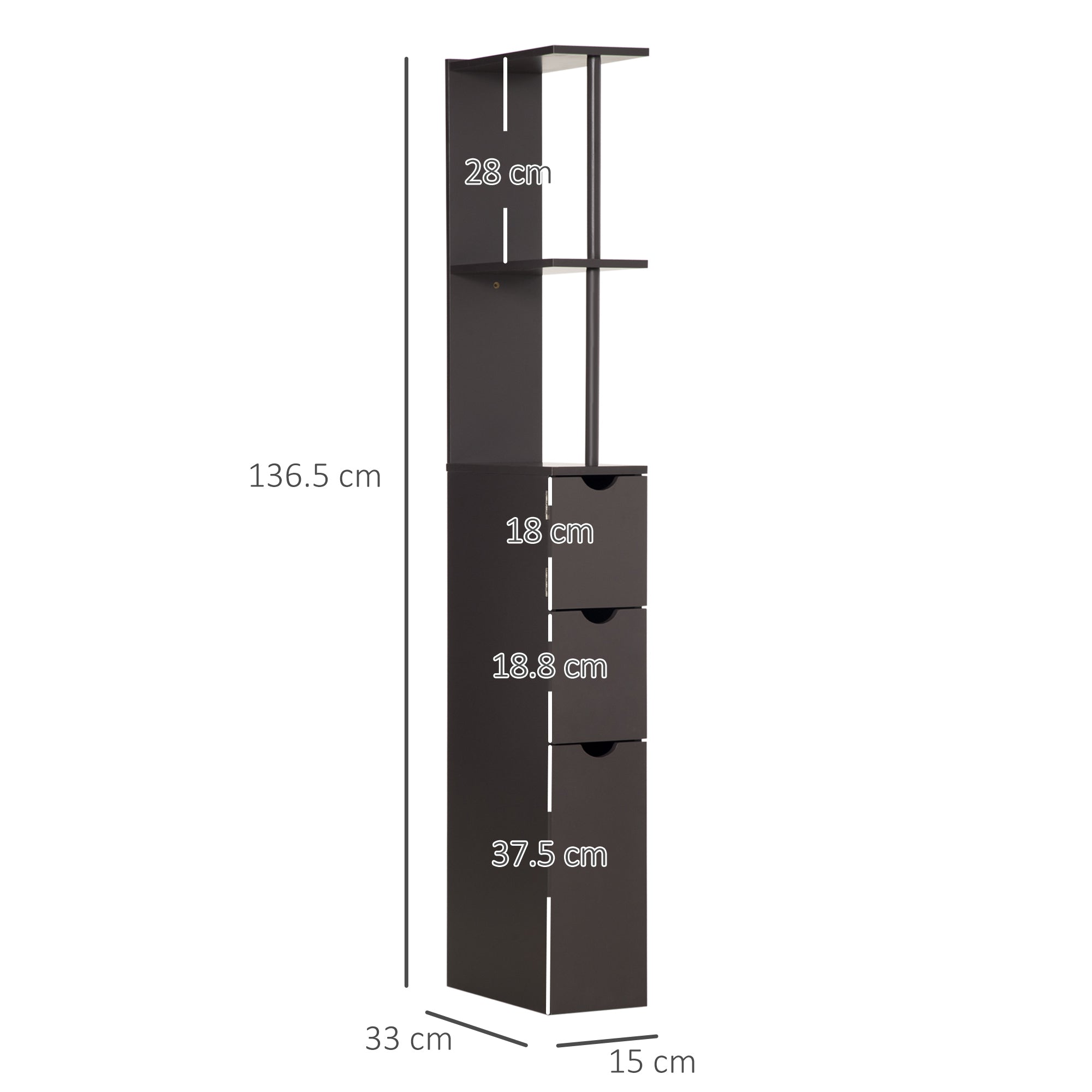 Tall Bathroom Cabinet, Freestanding Bathroom Storage Cabinet with 2-Tier Shelf and Drawers, Narrow Cupboard Storage Unit, Brown