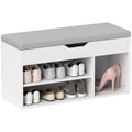 Shoe Cabinet Bench with Hidden Storage and Padded Seat Organizer - Cream White