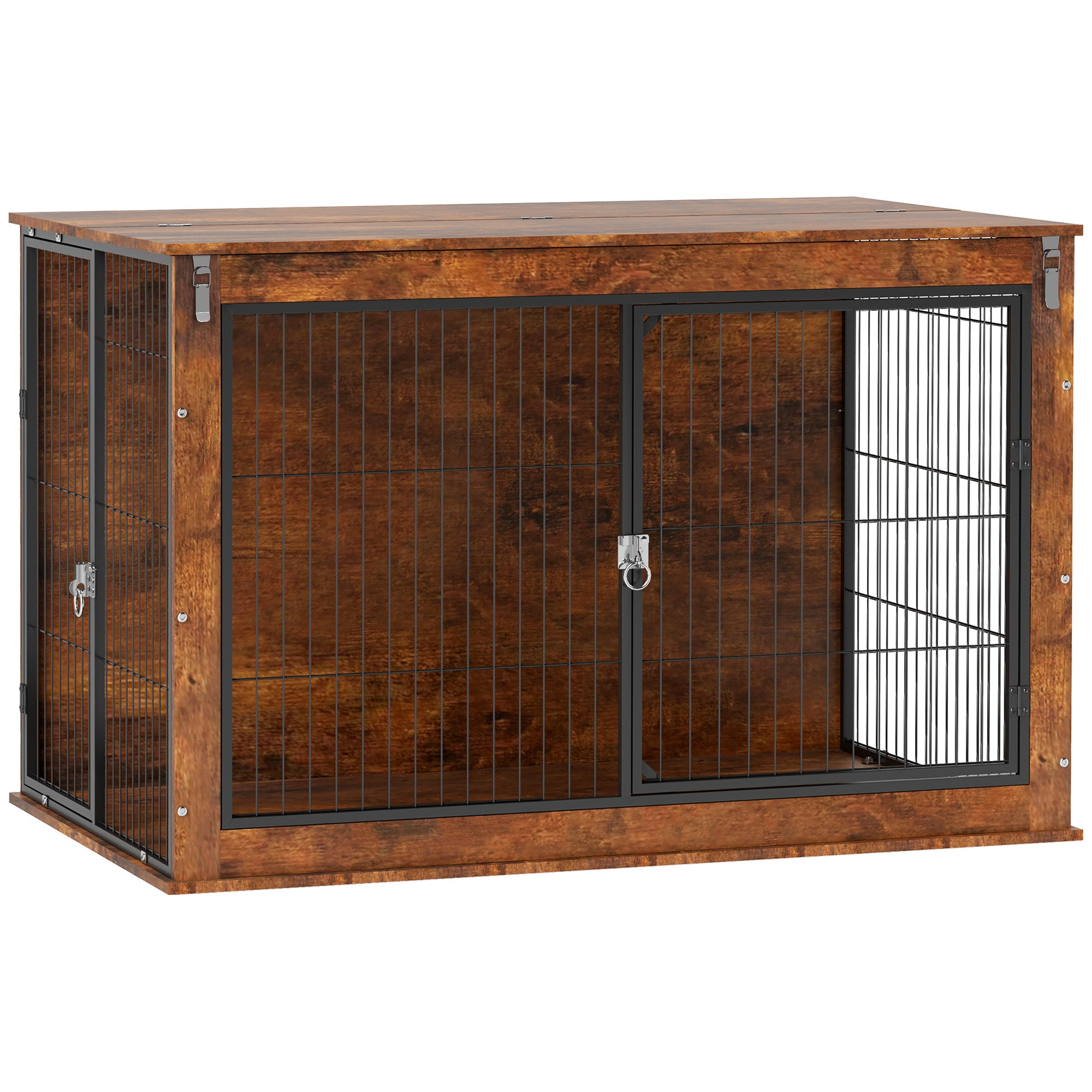 Dog Crate Furniture with Flip-up Top, 2 Doors, for Extra Large Dogs, 118 x 75 x 77cm, Rustic Brown