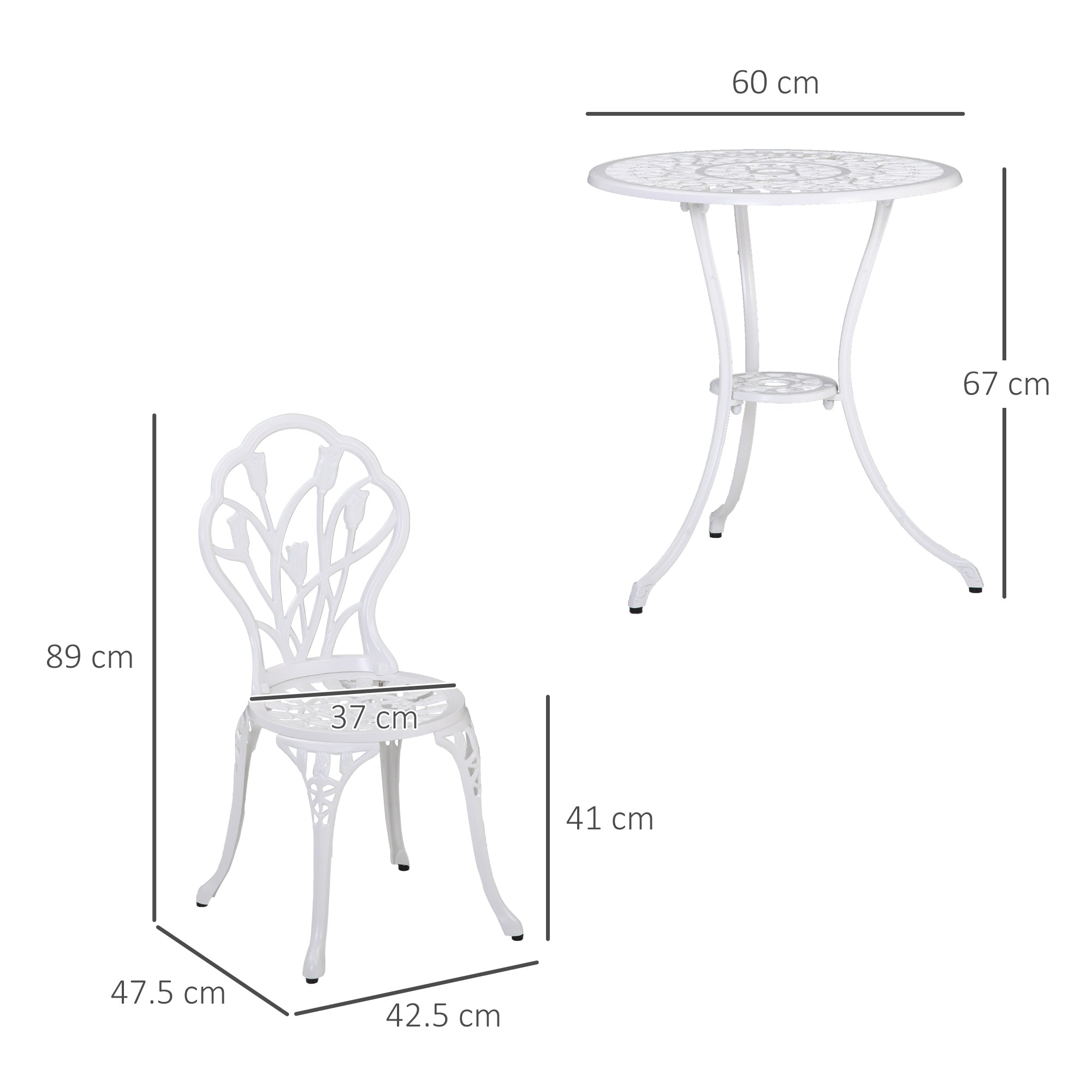 3 Piece Aluminium Patio Bistro Set with Umbrella Hole - White