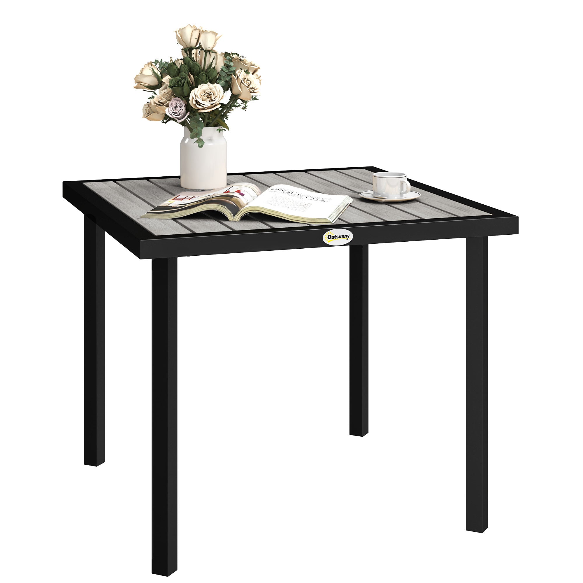 Square Garden Dining Table with Parasol Hole - Light Grey