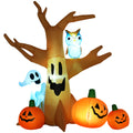 240cm Large Halloween Inflatable Tree Ghost with 3 Pumpkins Owl LED Lights - Brown