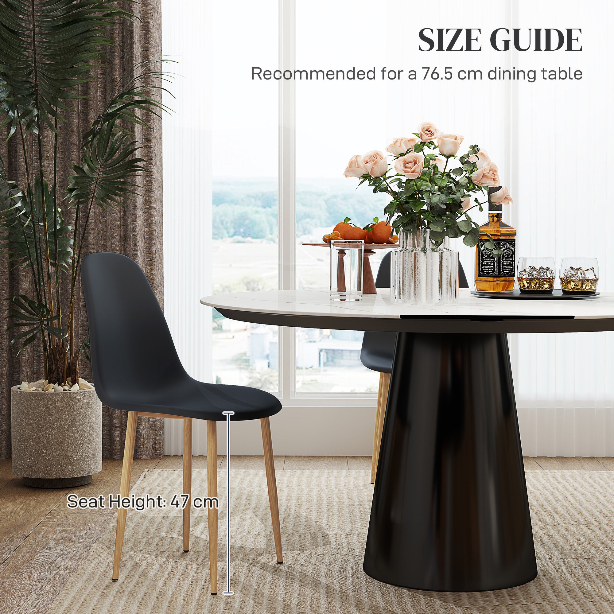 Modern Dining Chairs Set of 4, Kitchen Chairs with Backrest and Steel Legs for Dining Room, Living Room, Black