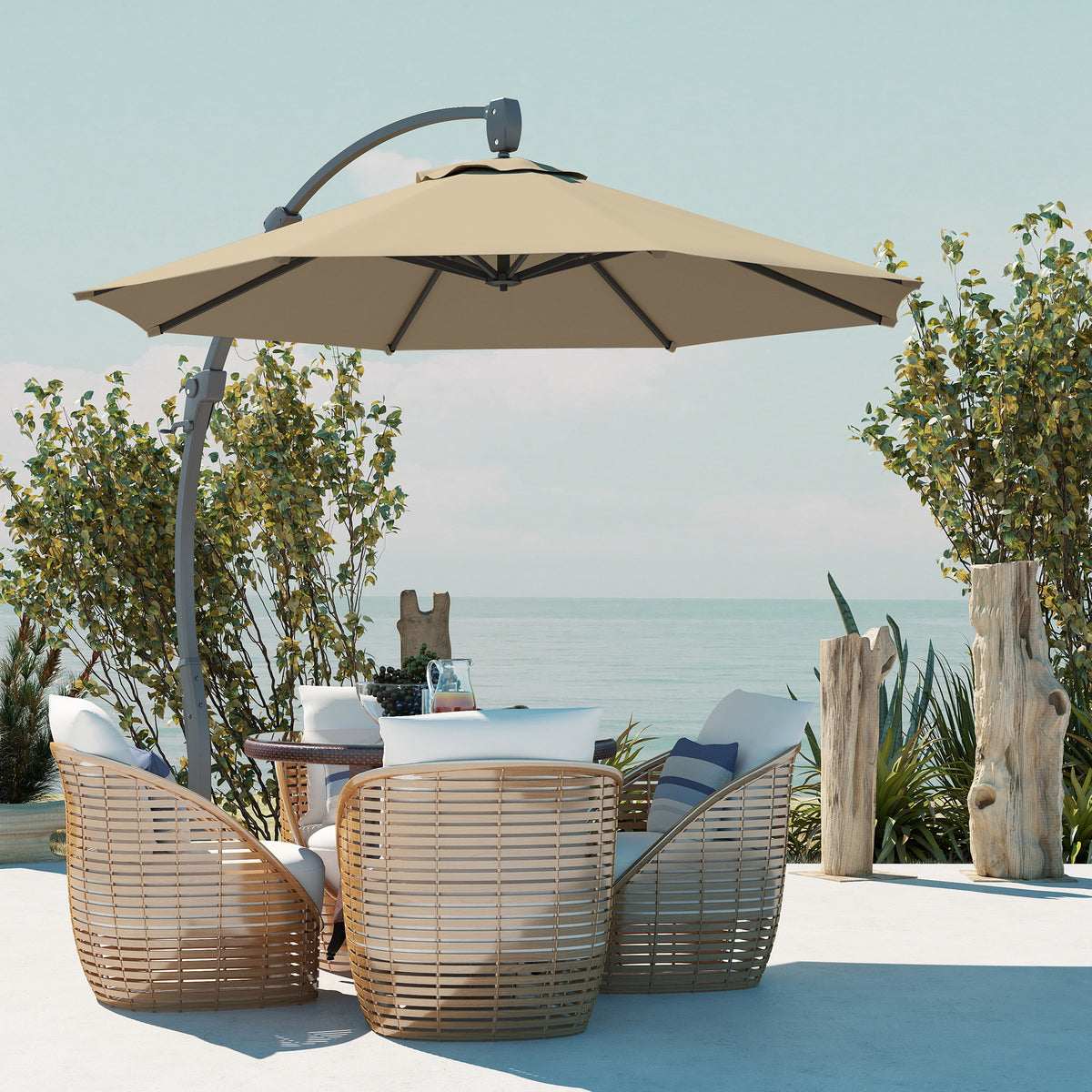 3 Metre Aluminium Cantilever Parasol with 360° Rotation - Khaki