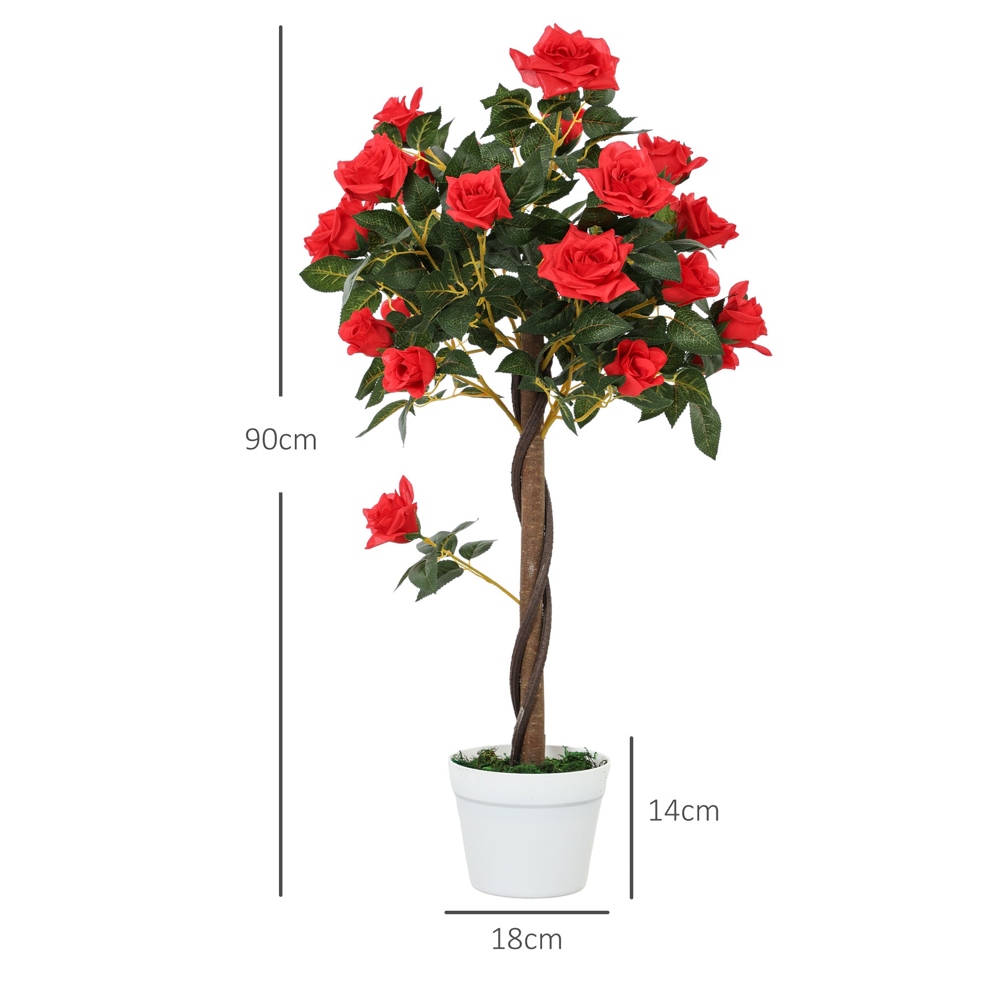Set of 2 Artificial Plants White Rose Floral in Pot, Fake Plants for Home Indoor Outdoor Decor, 90cm, Red