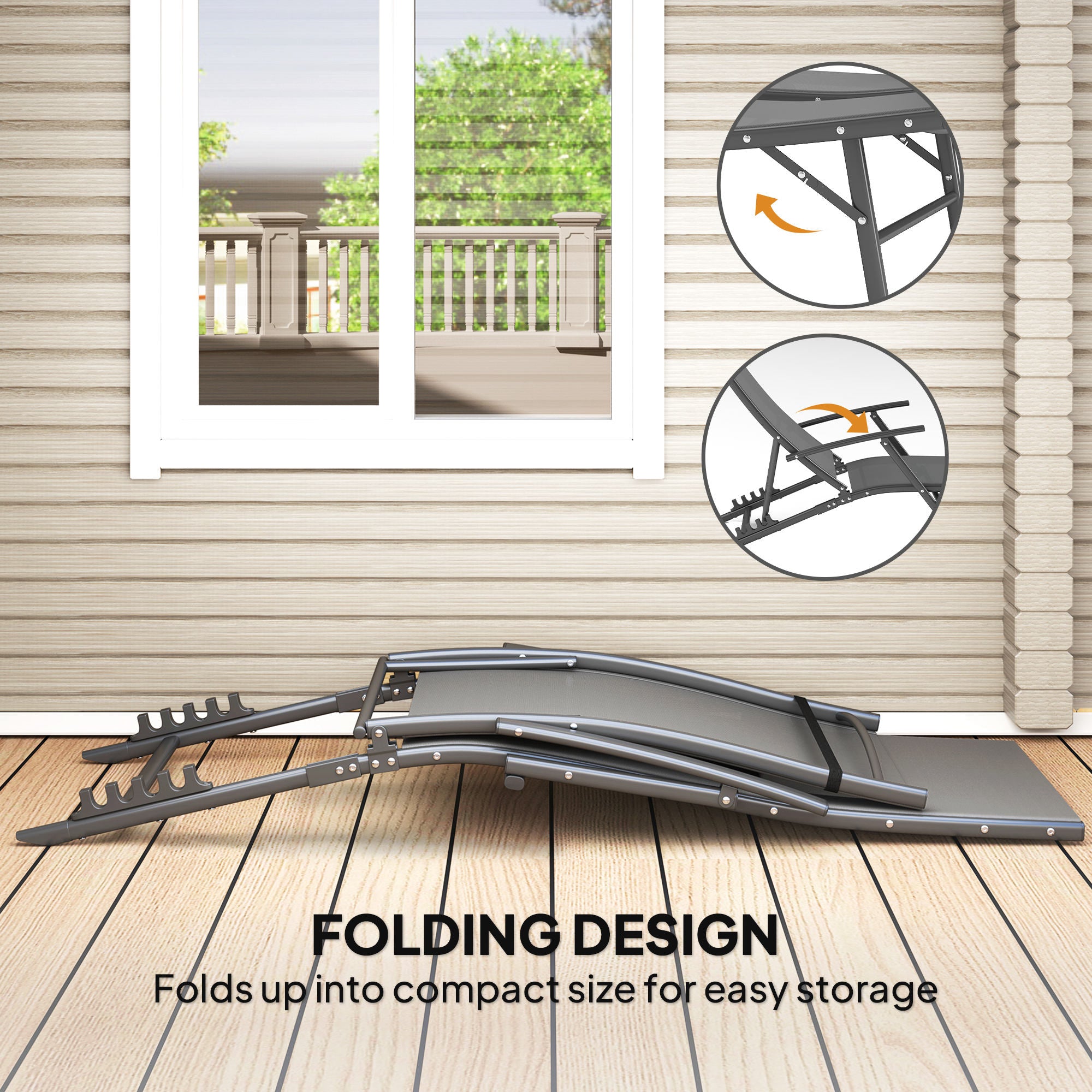 Set of 2 Adjustable Back Sun Loungers with Quick-Dry Mesh - Grey