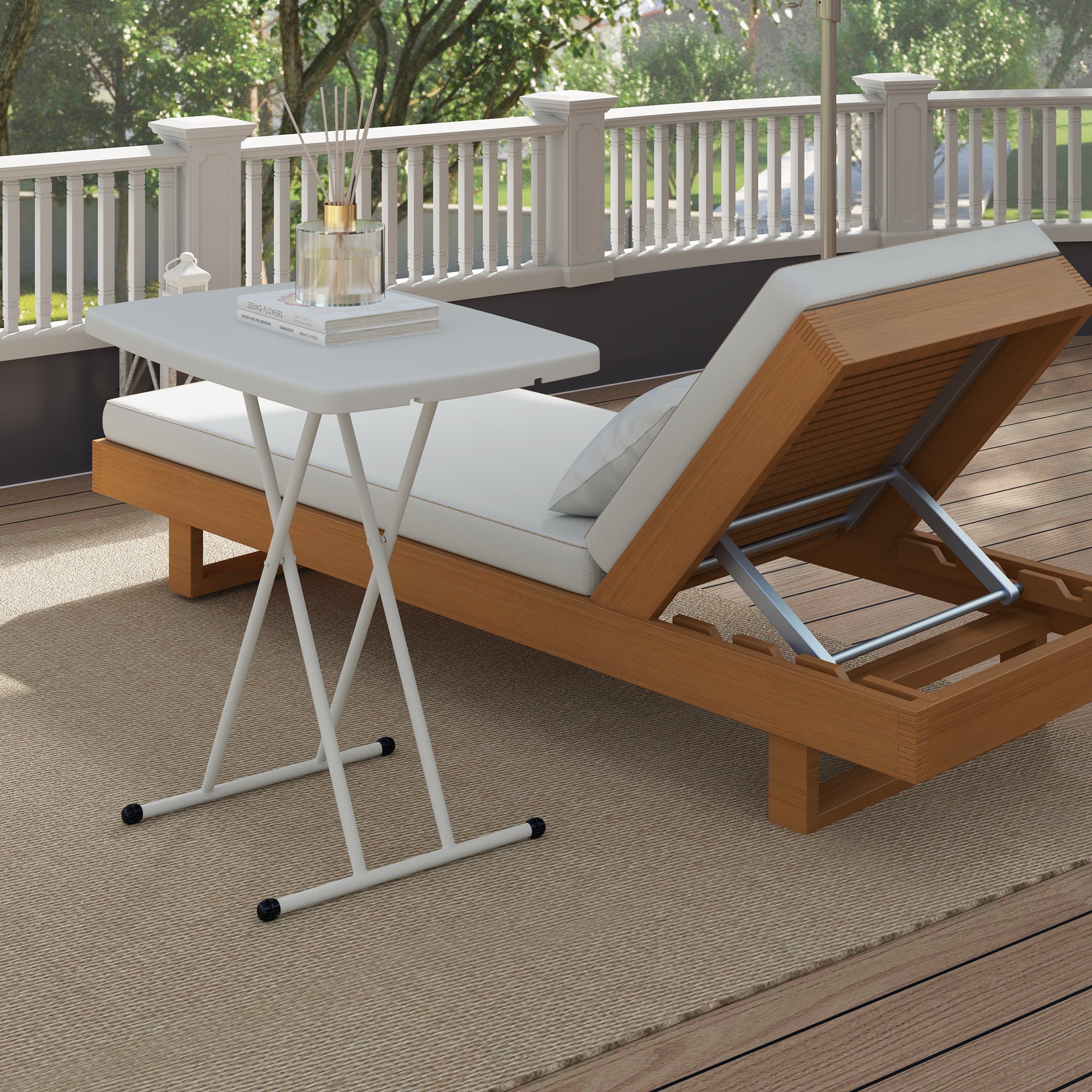 Minimal Folding Outdoor Table With Adjustable Heights - White