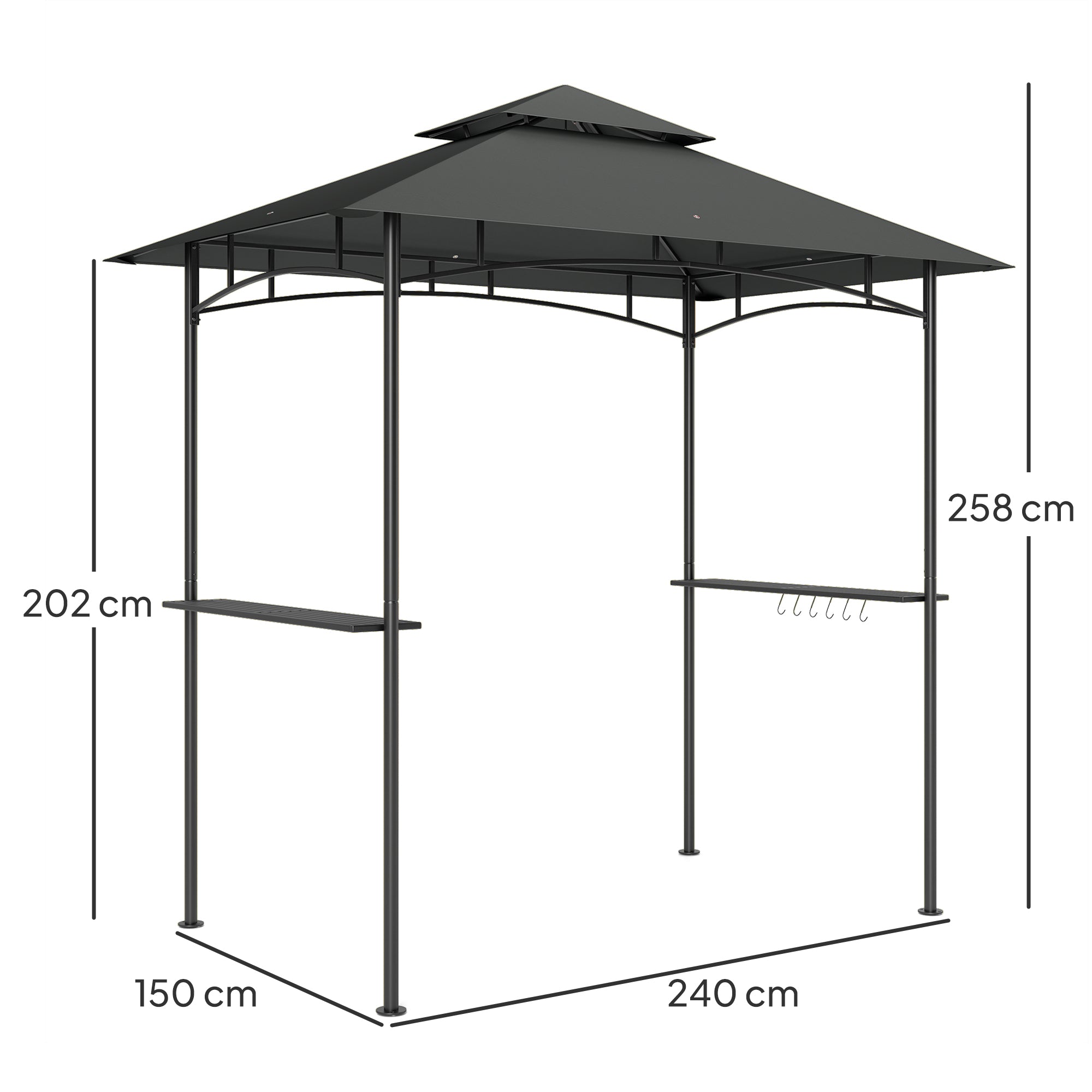 8 Foot Double Tiered BBQ Grill Gazebo with LED Lights Dark Grey