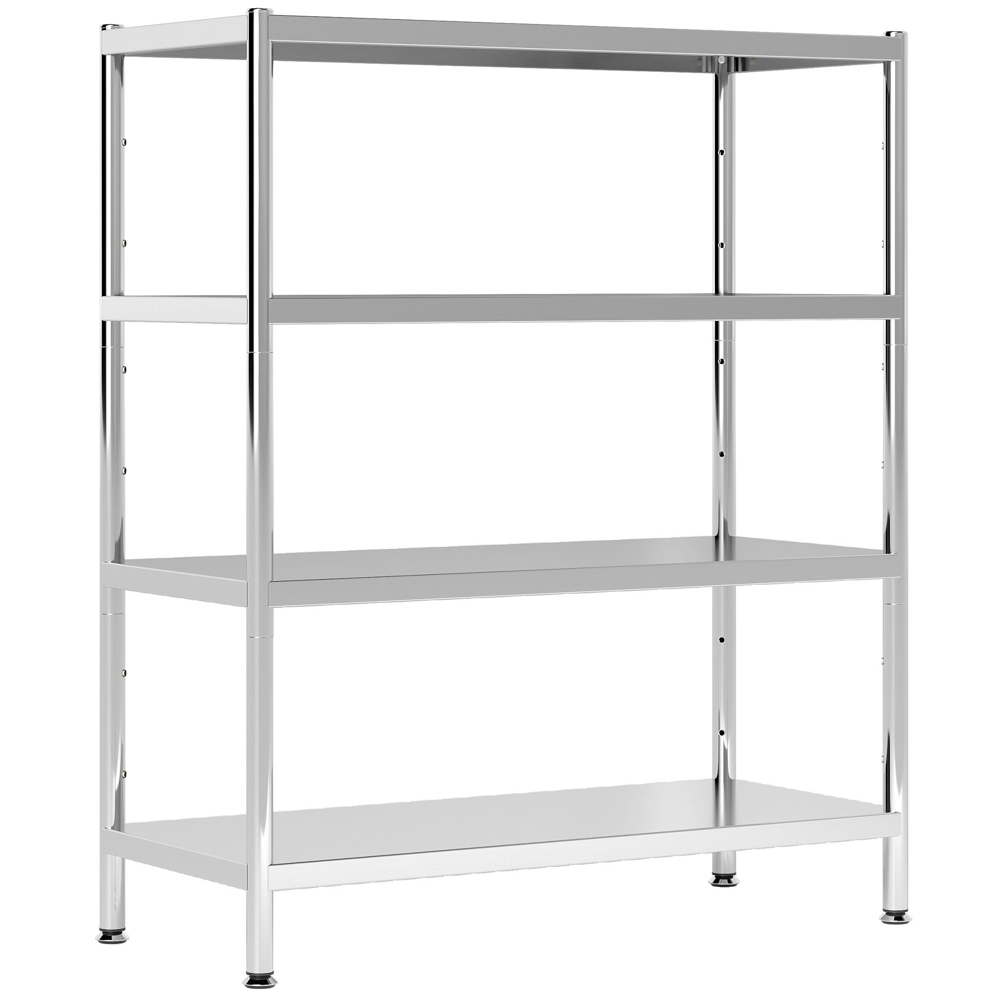 4-Tier Bakers Rack with Storage, Stainless Steel Microwave Stand with Adjustable Shelves for Small Spaces, Kitchen Storage Unit for Spices, Pots and Pans, Silver Tone