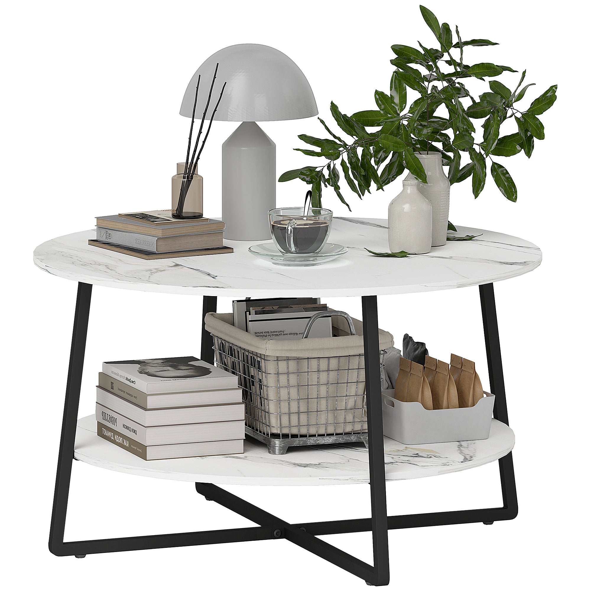 Two-Tier Marble-Effect Coffee Table - White/Black