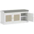 Shoe Storage Bench with Woven Rattan Doors, Seat - White