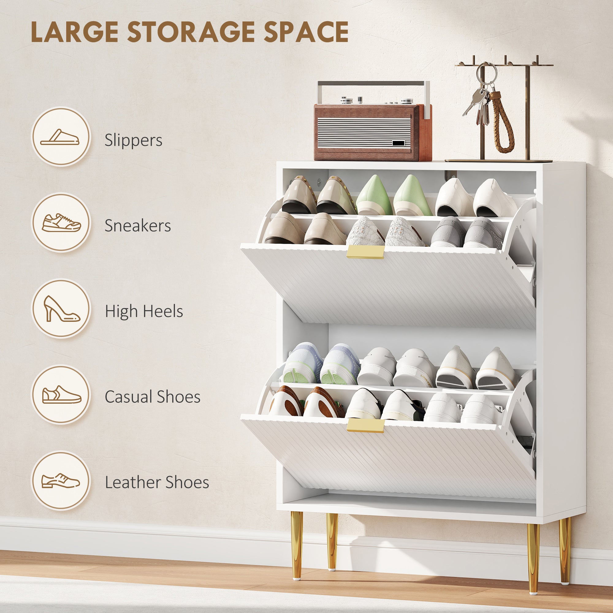 Elegant Two-Drawer Shoe Cabinet - White