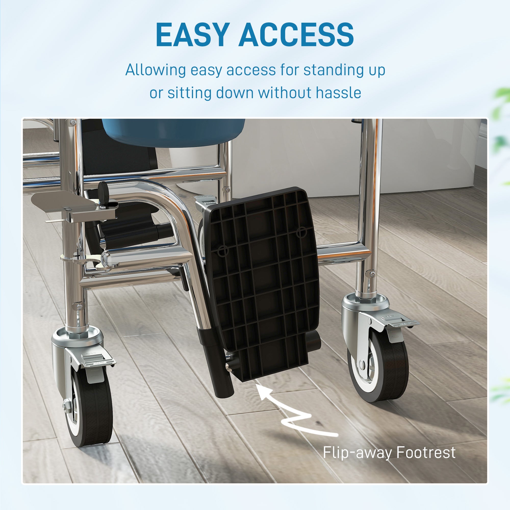 Rolling Shower Wheelchair for Seniors, Bedside Commode Chair with Locking Wheels, Seat, Backrest, Arms, Grey