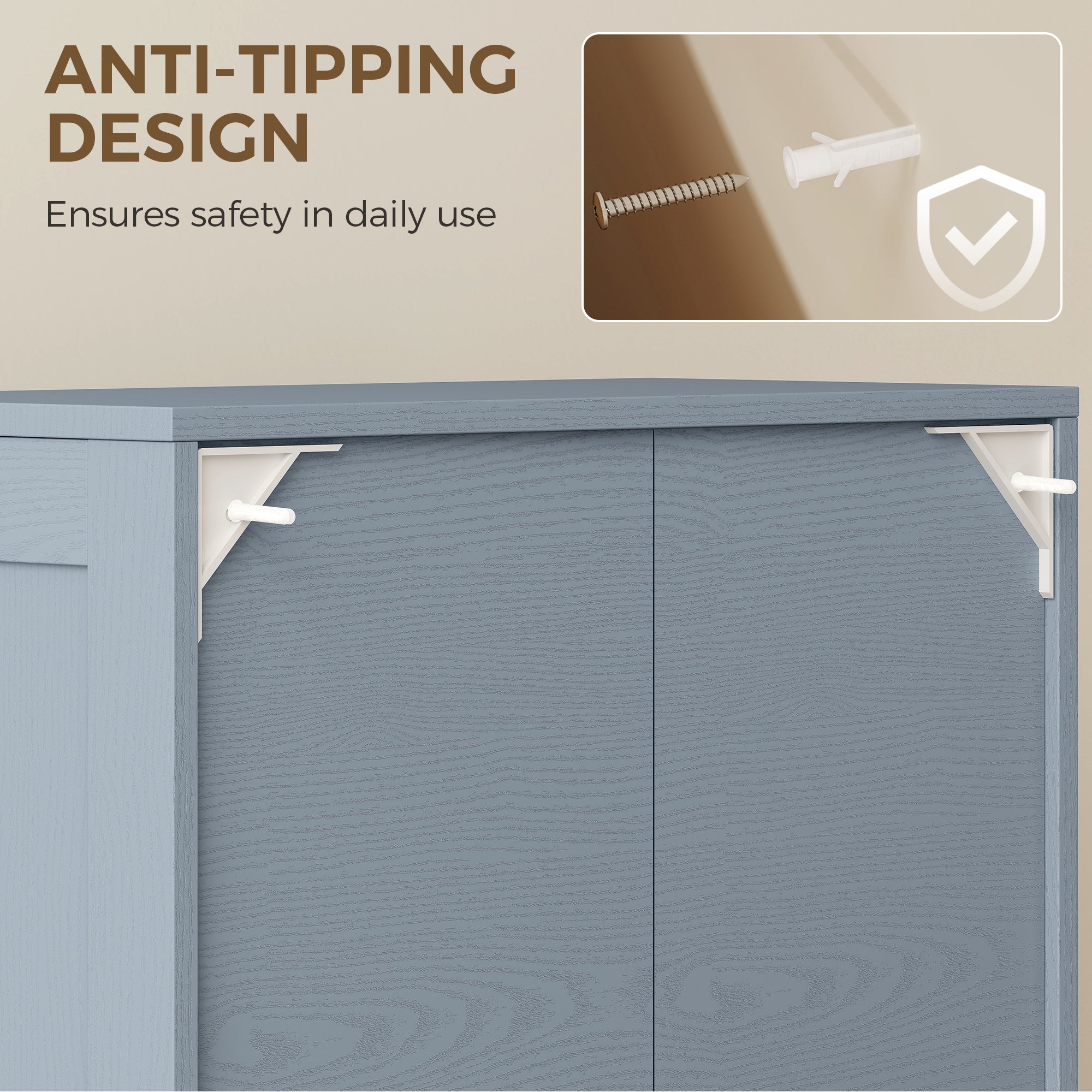 4-Door Kitchen Storage Cabinet with Adjustable Shelves - Grey