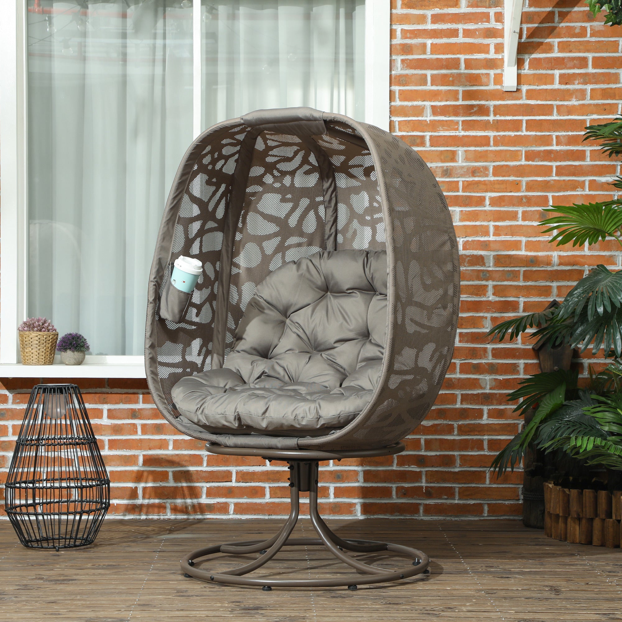 Swivel Egg Chair with Cushions and Metal Frame - Sand Brown