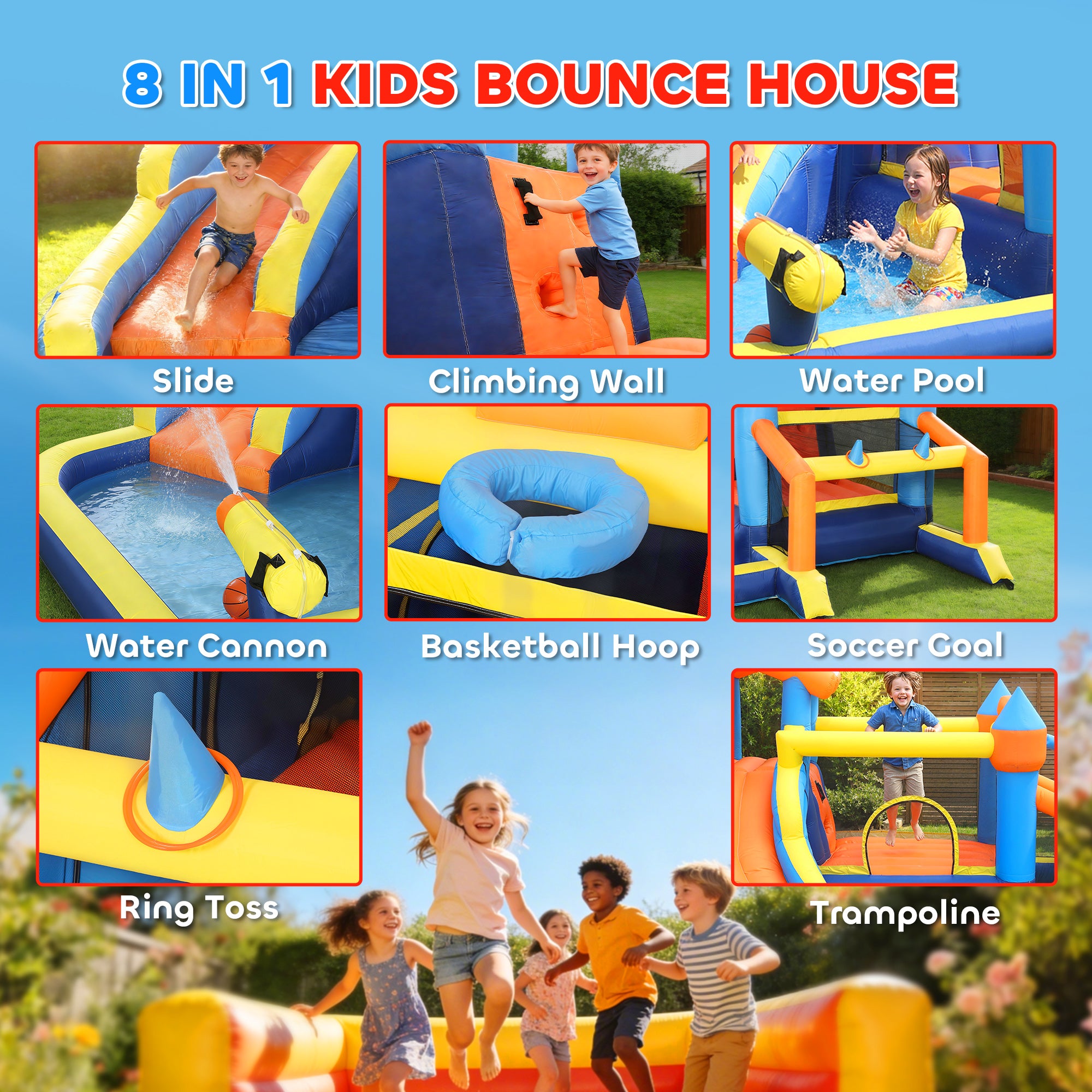 Bouncy Castle for Kids, Inflatable Bounce House with Slide, Pool (Ball Pit), Climbing Wall and Blower for Outdoor