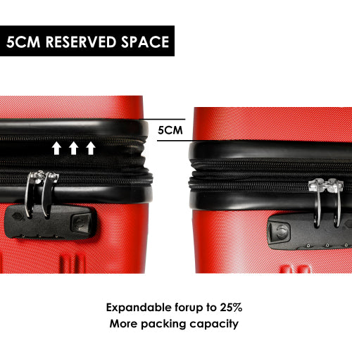 20" 4-Wheel ABS Hard Shell Travel Trolley Suitcase with Telescoping Handle, Luggage with Combination Lock, 35L × 23W × 57H cm, Red