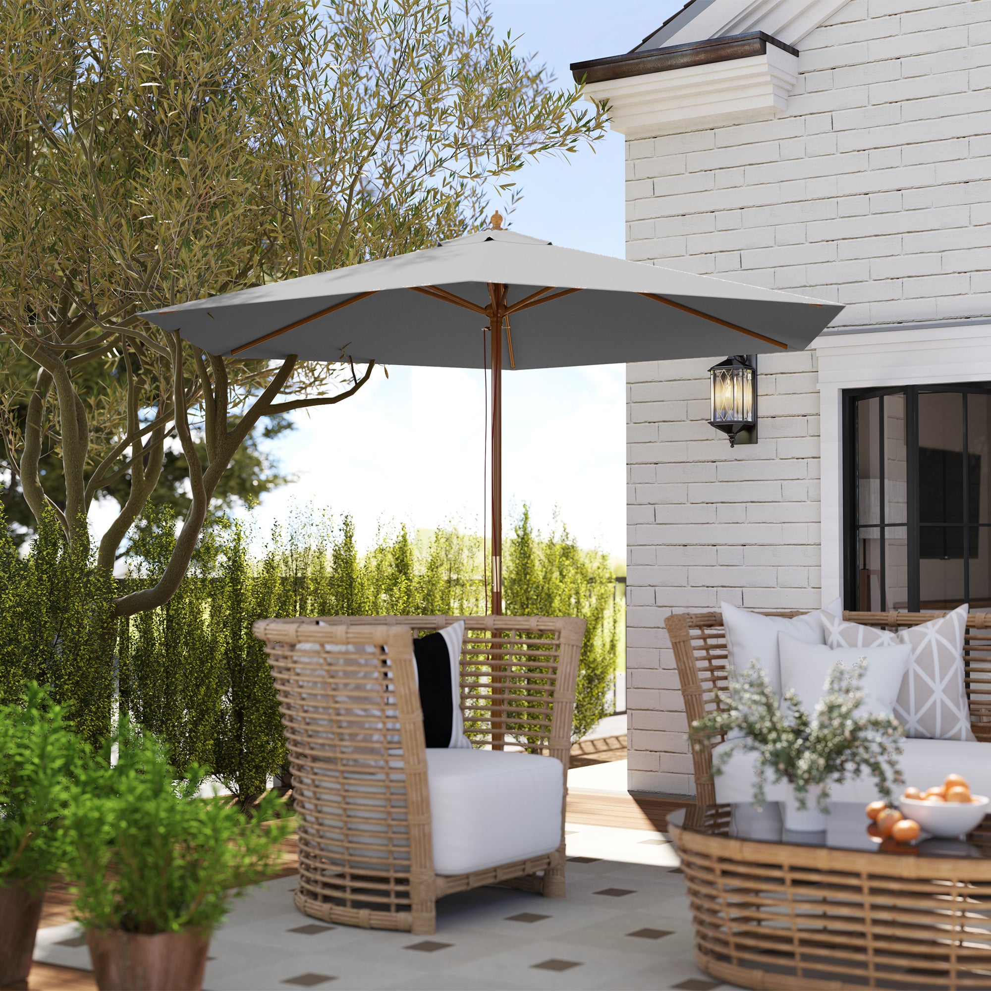 2.5m Wooden Garden Parasol Sun Shade Umbrella - Light Grey