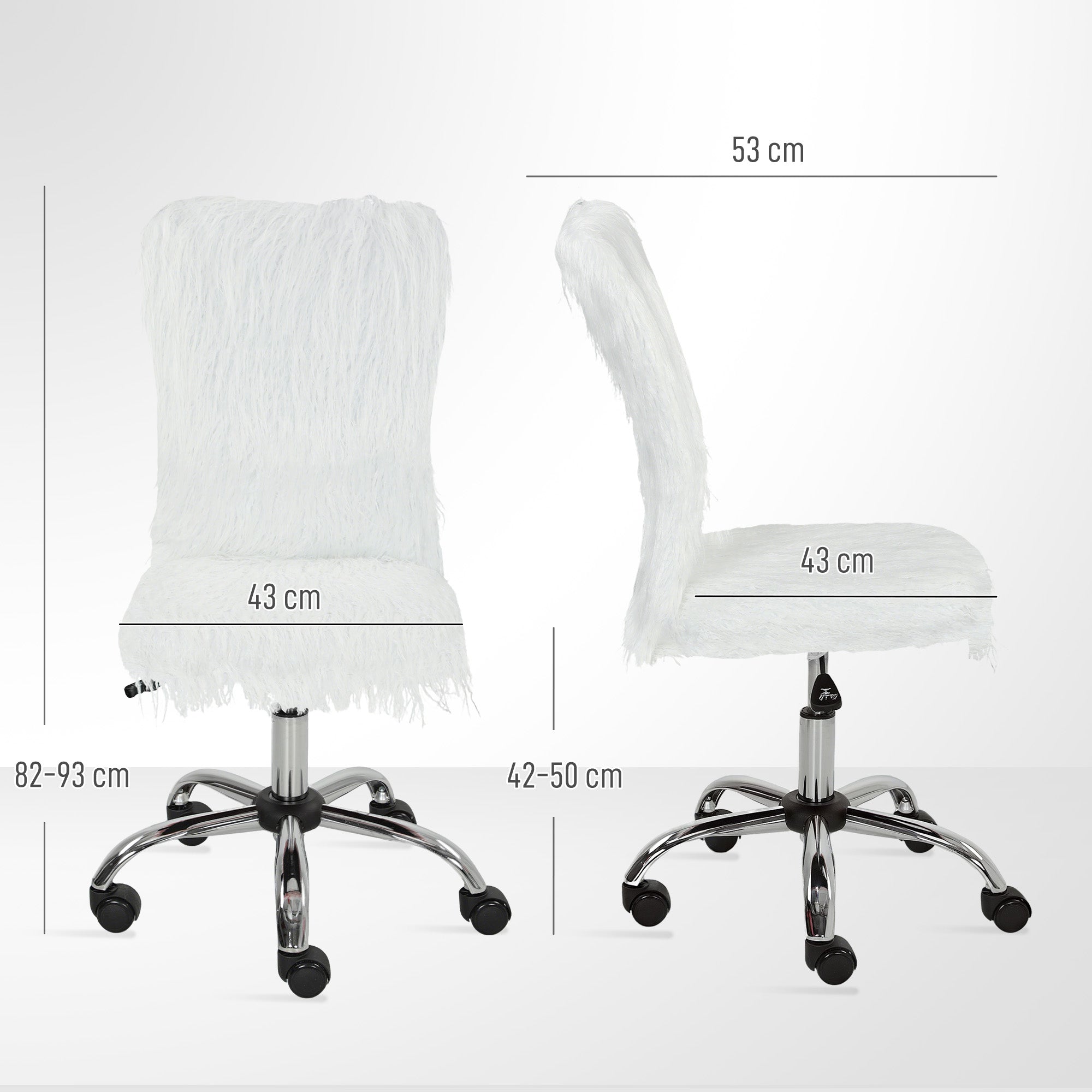 Plush Office Desk Chair, Modern Armless Swivel Vanity Chair with Adjustable Height for Home Office, Bedroom, Living Room, White