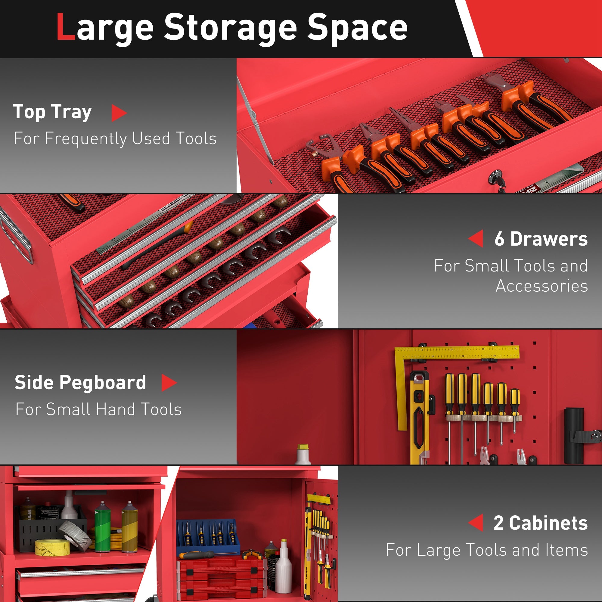 Three-Part Steel Locking Tool Chest - Red