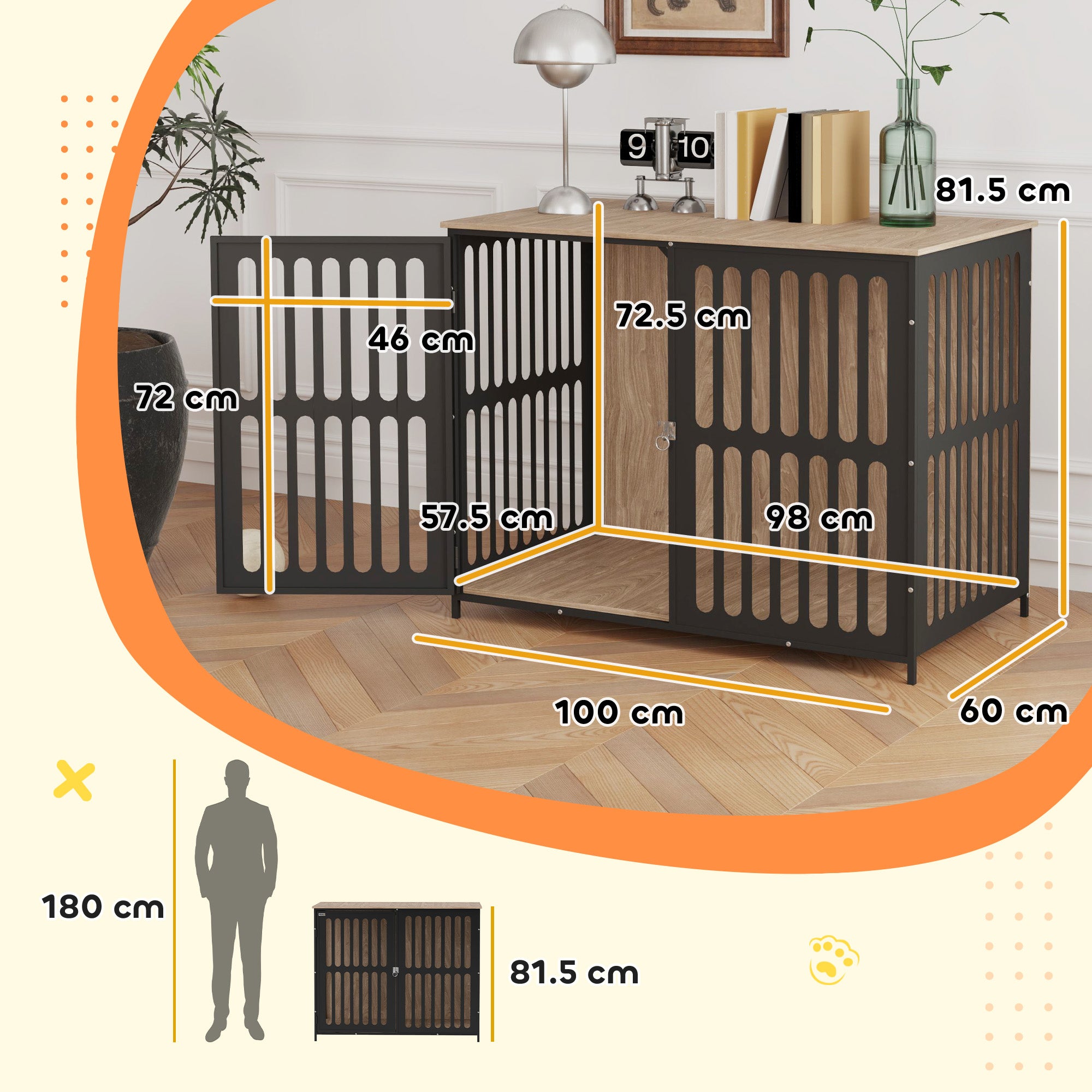 Dog Crate Furniture with Anti-Chew Resistant Mesh, Anti-Escape Single Door, for Large Dogs, 100 x 60 x 81.5 cm