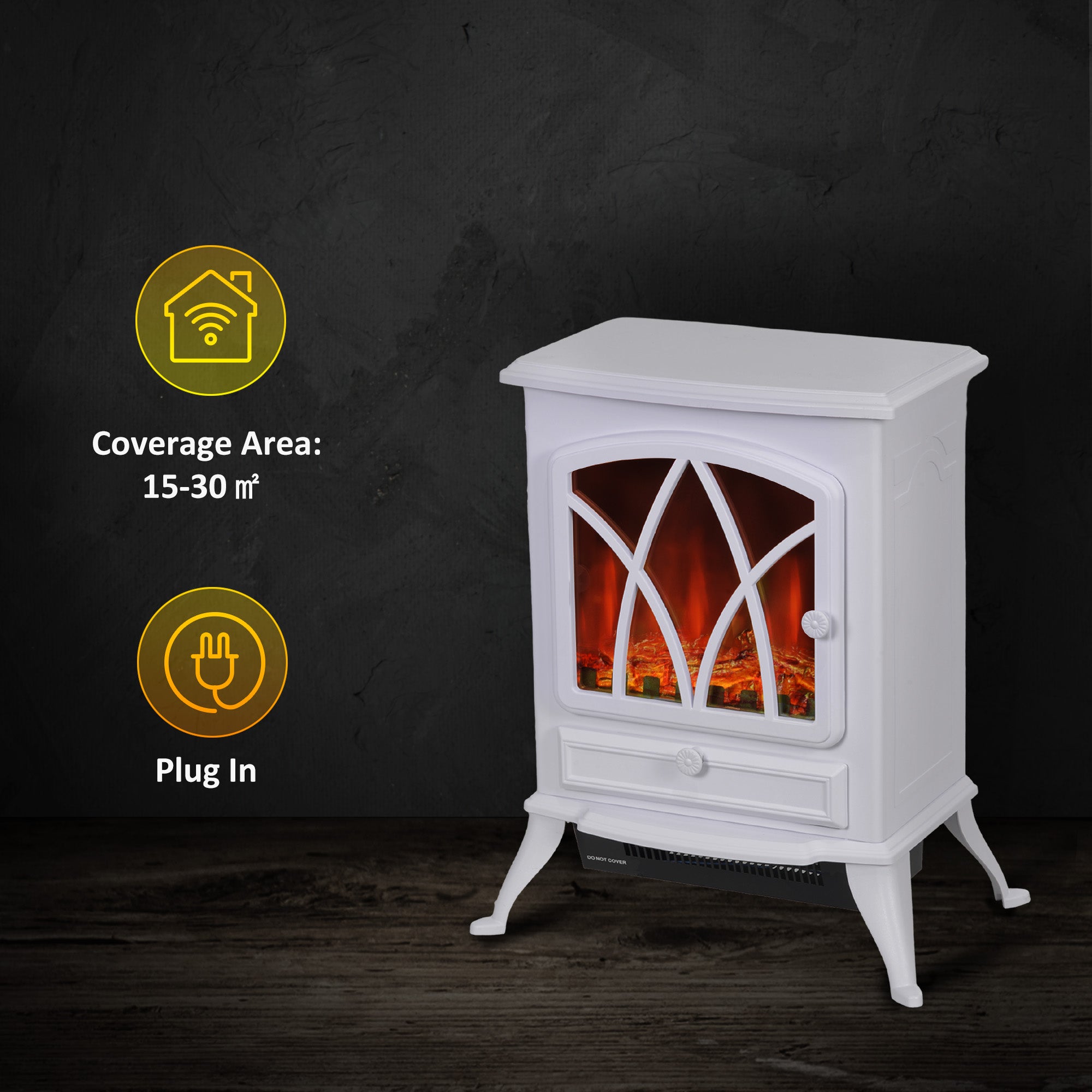 1kW-2kW Vintage Electric Fireplace Heater - White