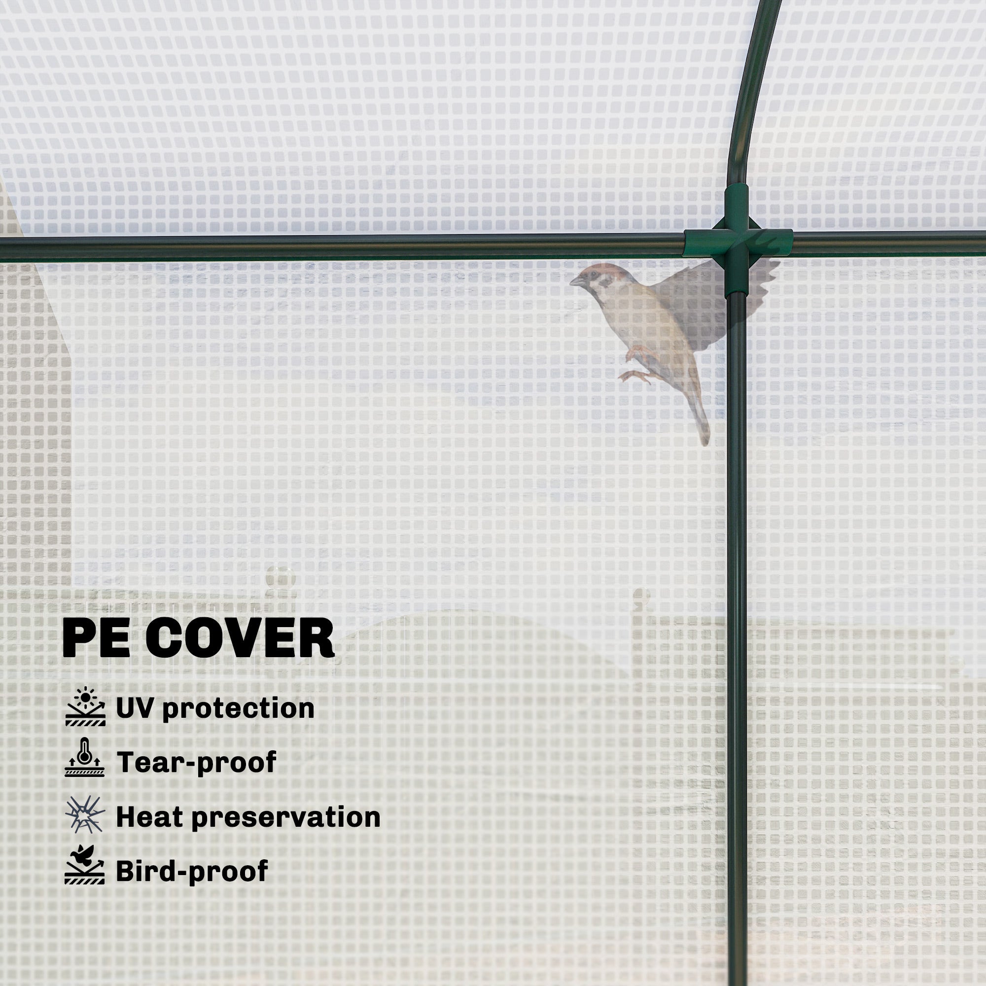 Mini Greenhouse, Garden Tomato Growhouse with Roll-Up Door and 2 Mesh Windows, PE Cover, 200 x 75 x 188 cm, White