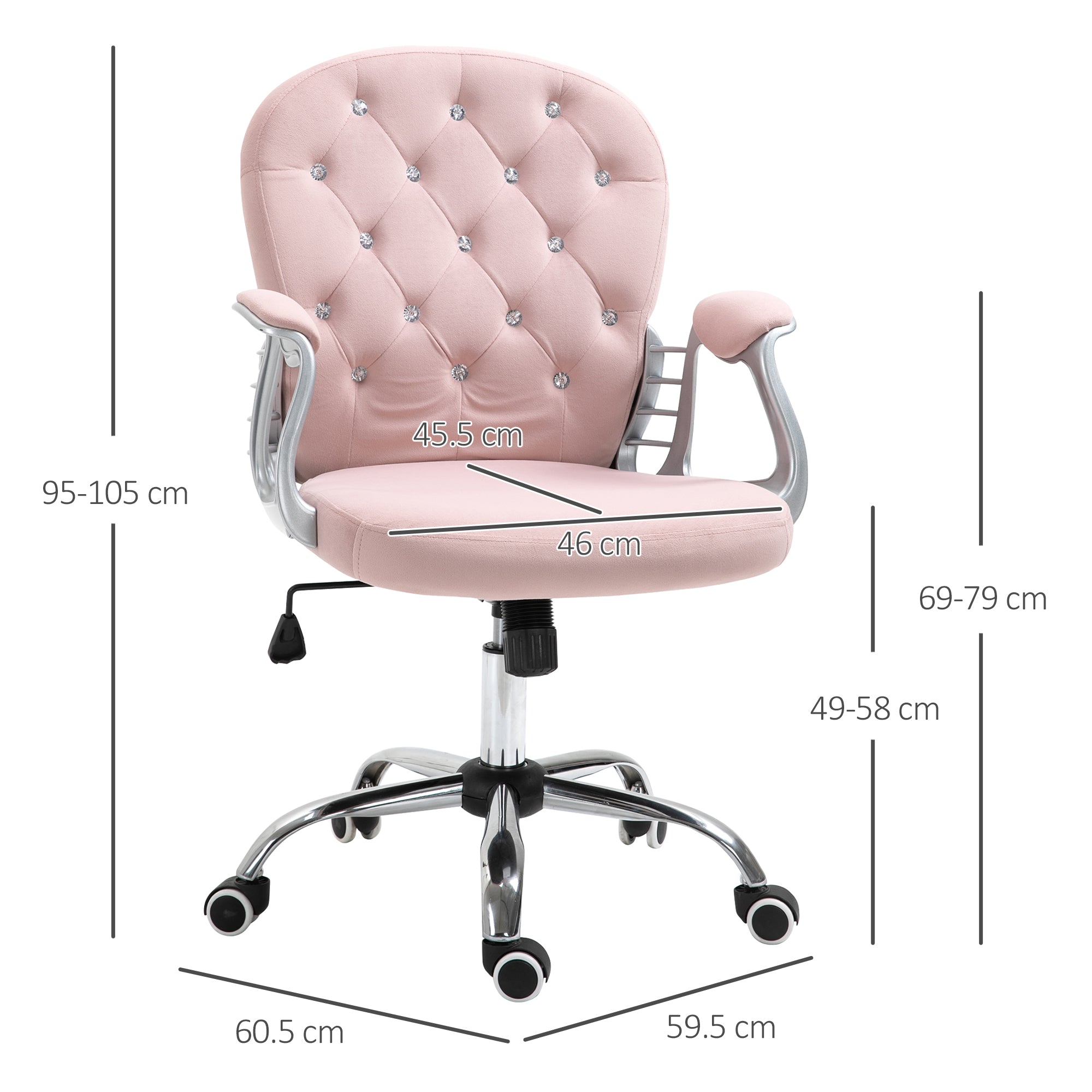 Office Chair, Swivel Desk Chair, Velvet Vanity Chair with Adjustable Height and Rolling Wheels for Home Work Study, Pink