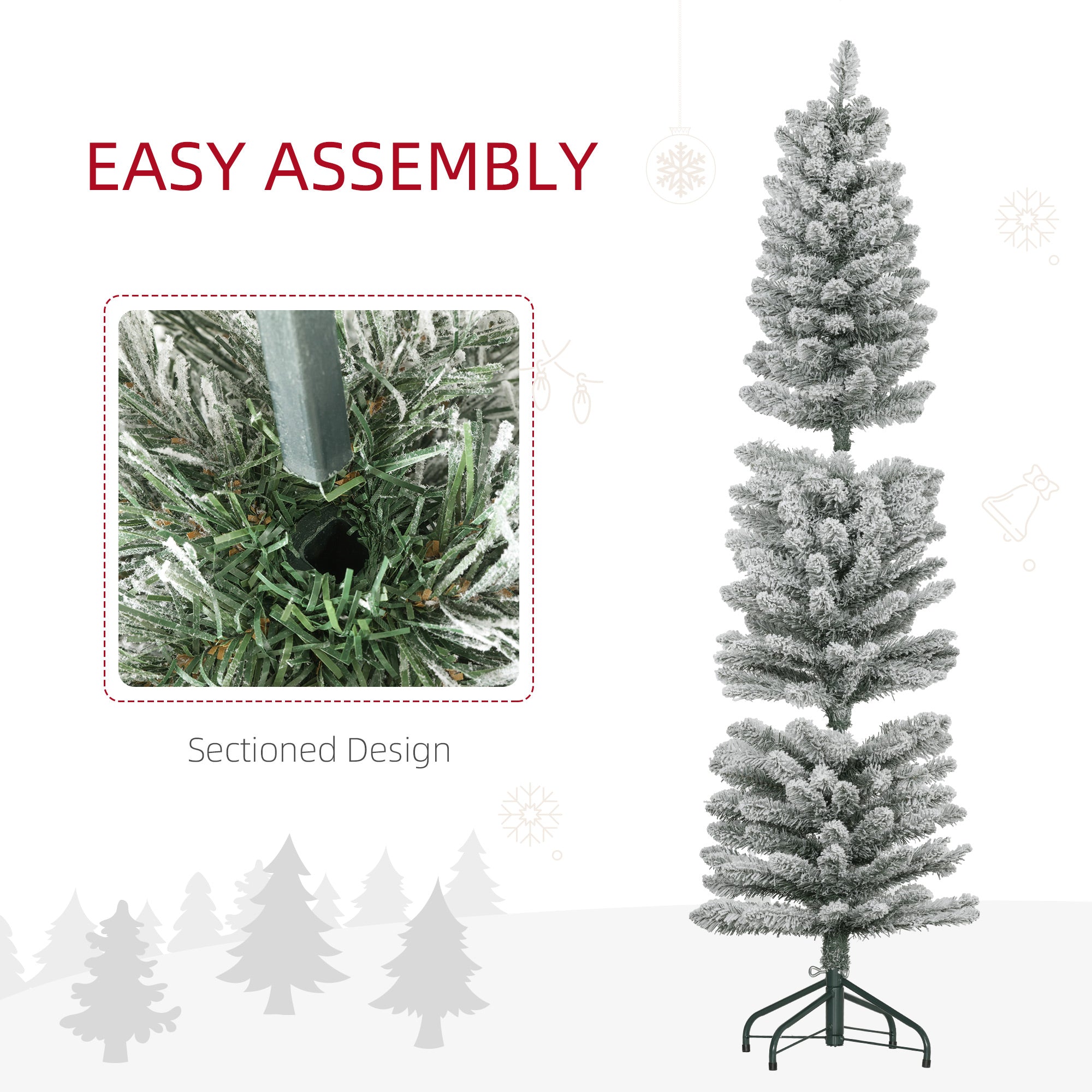 5ft Artificial Snowy Pencil Christmas Tree - Green