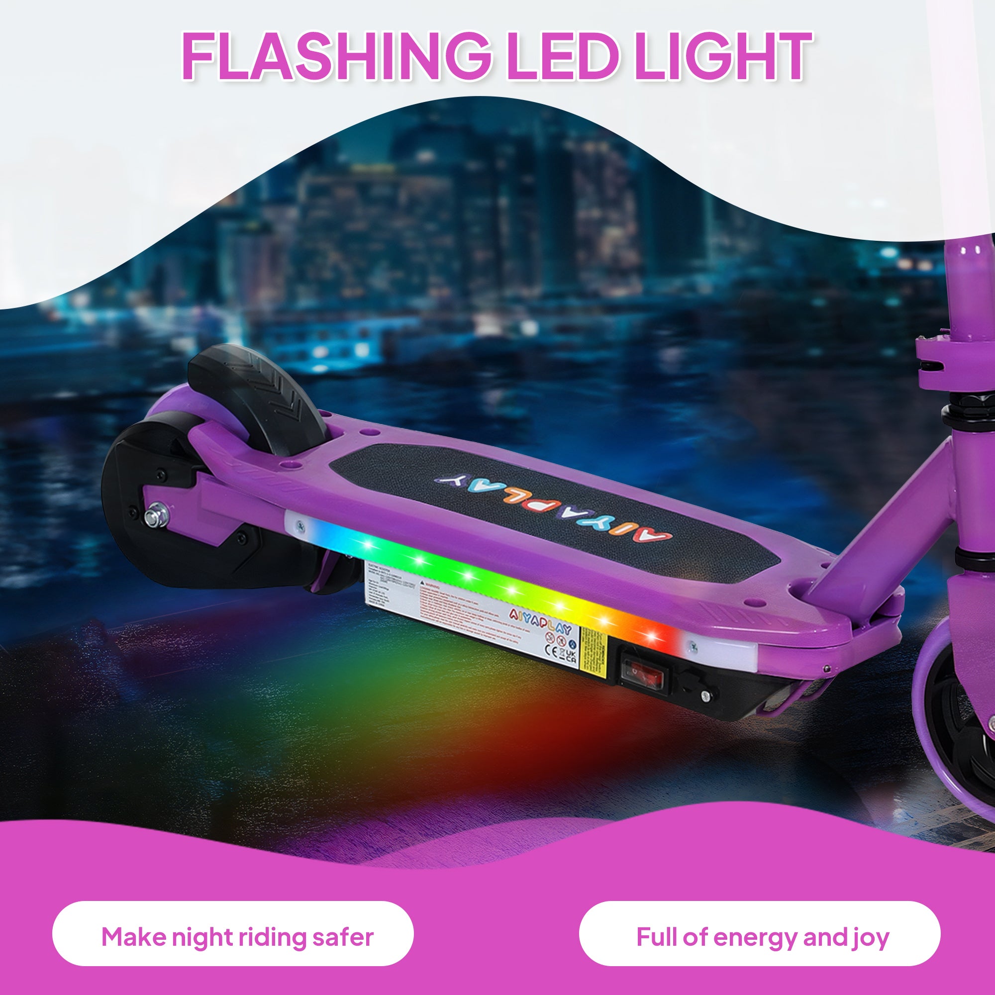 Electric Scooter for Kids 6-14 with Colourful Lights & Electric Brake, 10 km/h Speed - Purple