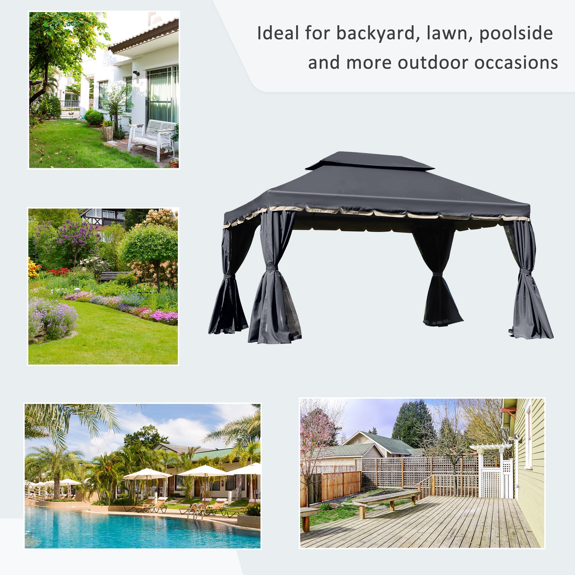 3 x 4m Aluminium Garden Gazebo with Nets and Curtains Marquee Pavilion Shelter - Black
