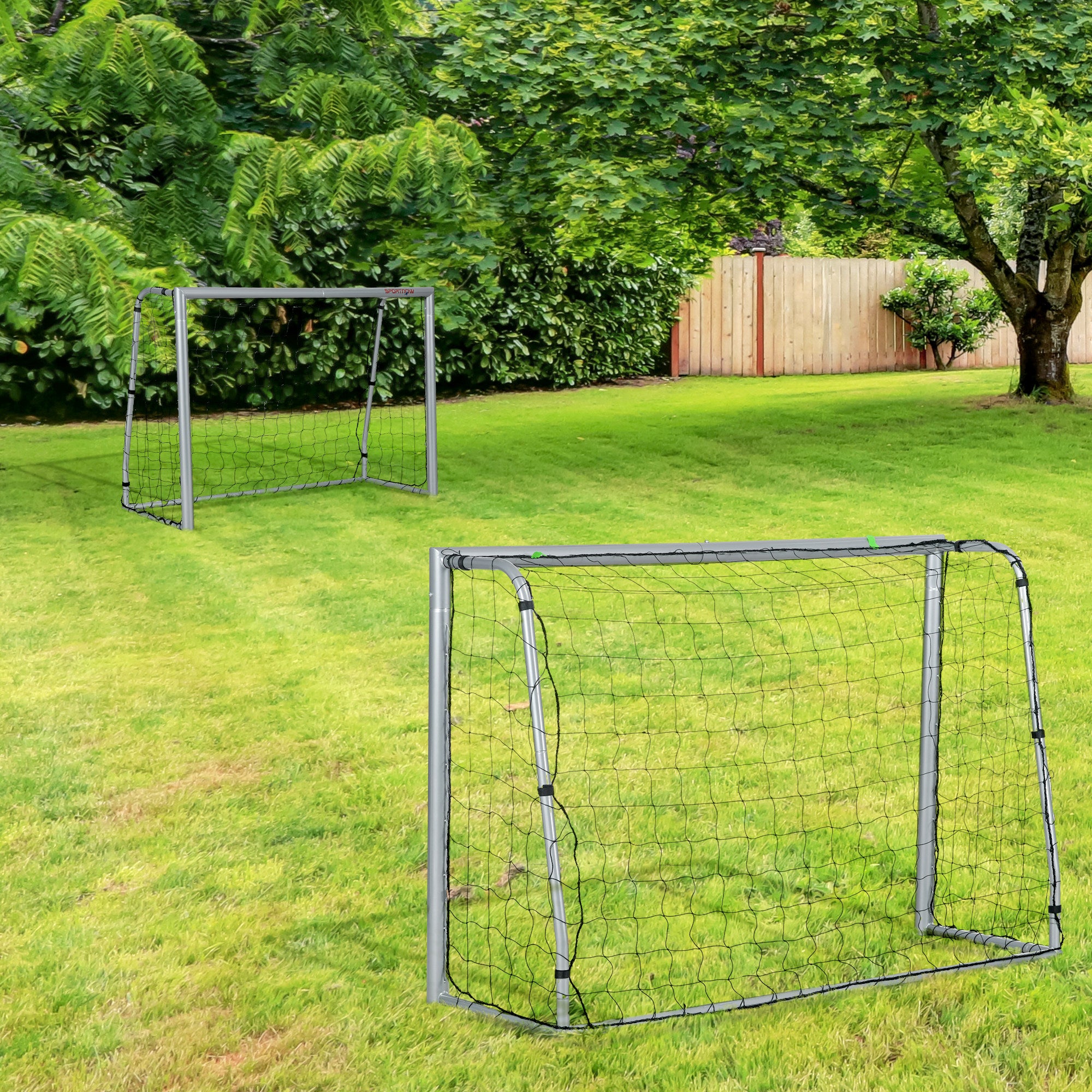 8ft x 5ft Football Goal, Set of 2 Football Net for Garden, Training Goal with Ground Stakes, Steel Frame