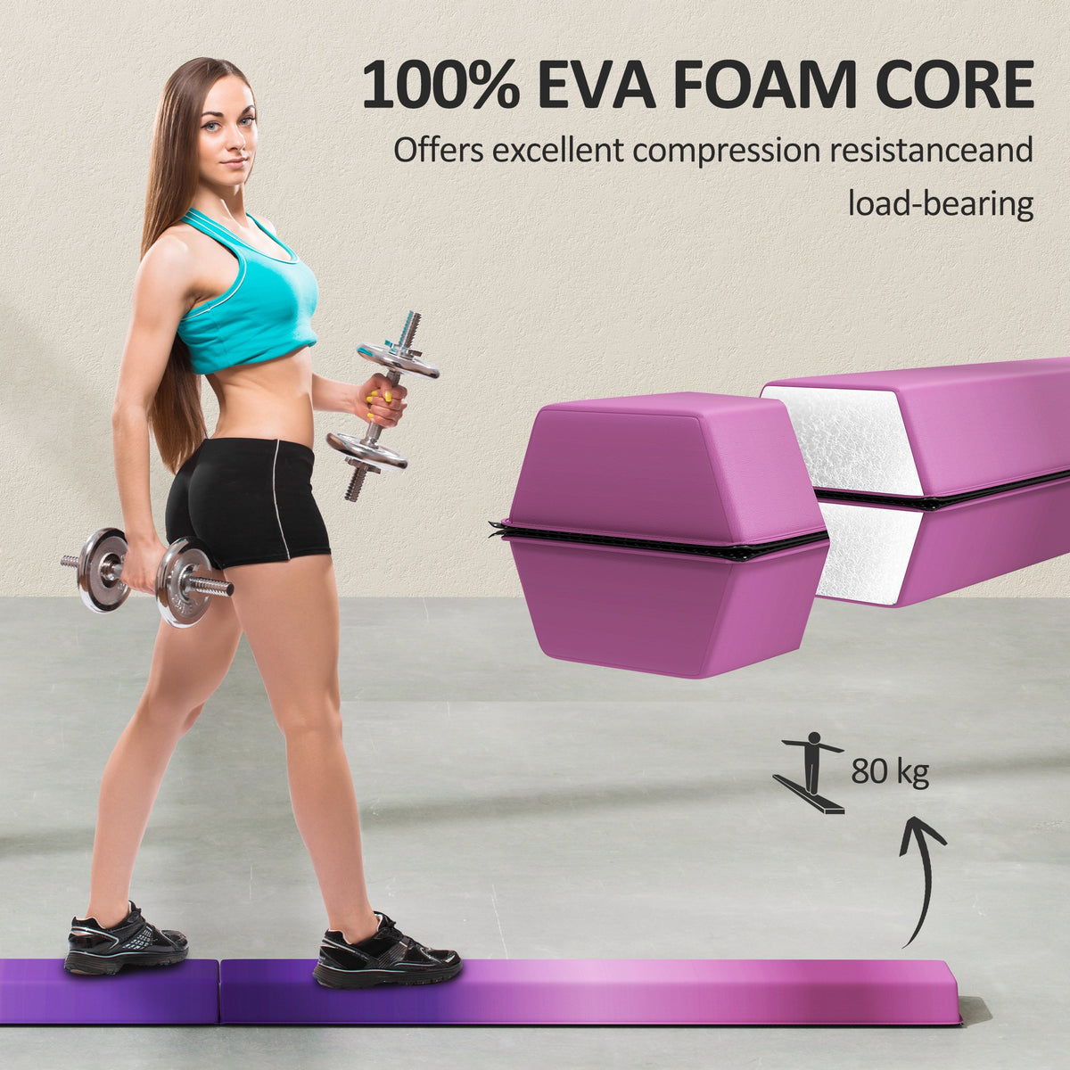 7.7ft Folding Gymnastics Balance Beam for Kids with Anti-Slip Base - Purple