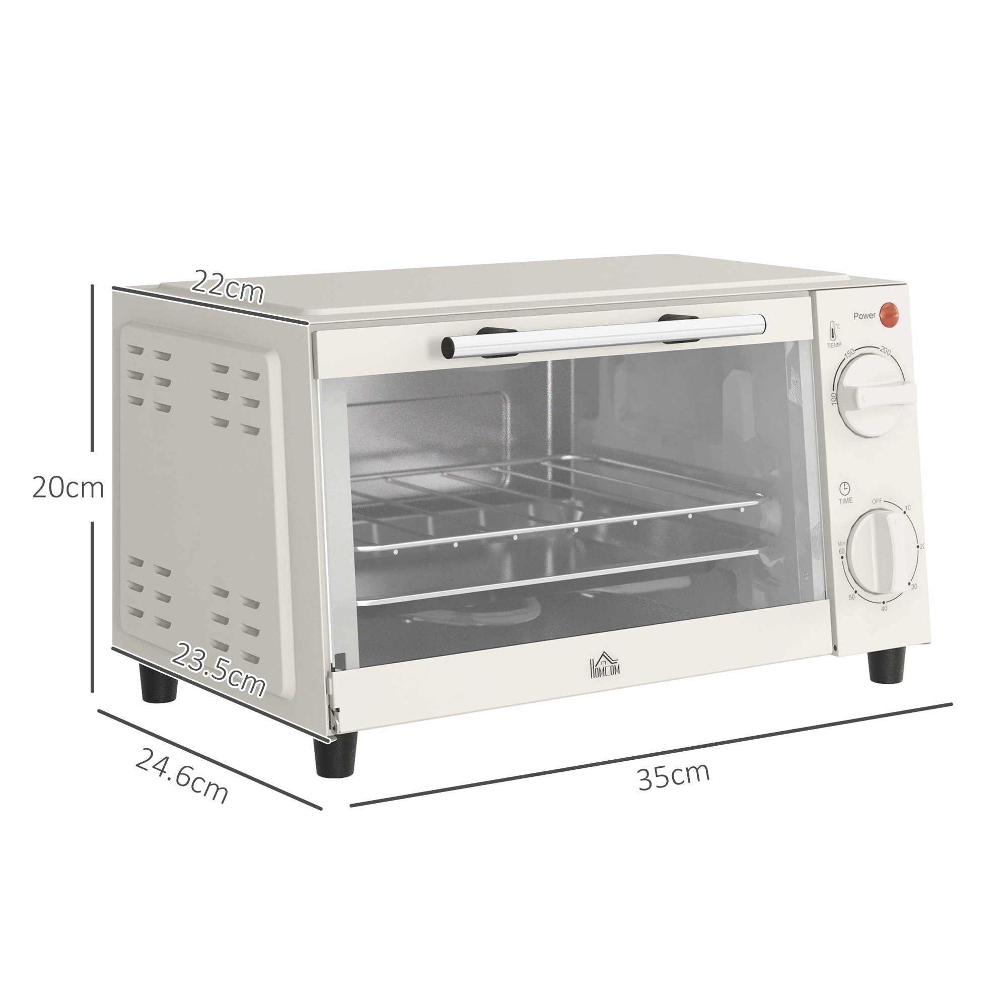 Mini Oven, 9L Countertop Electric Grill, Toaster Oven with Adjustable Temperature, Timer, Dishwasher Safe Baking Tray and Wire Rack, 750W, Cream