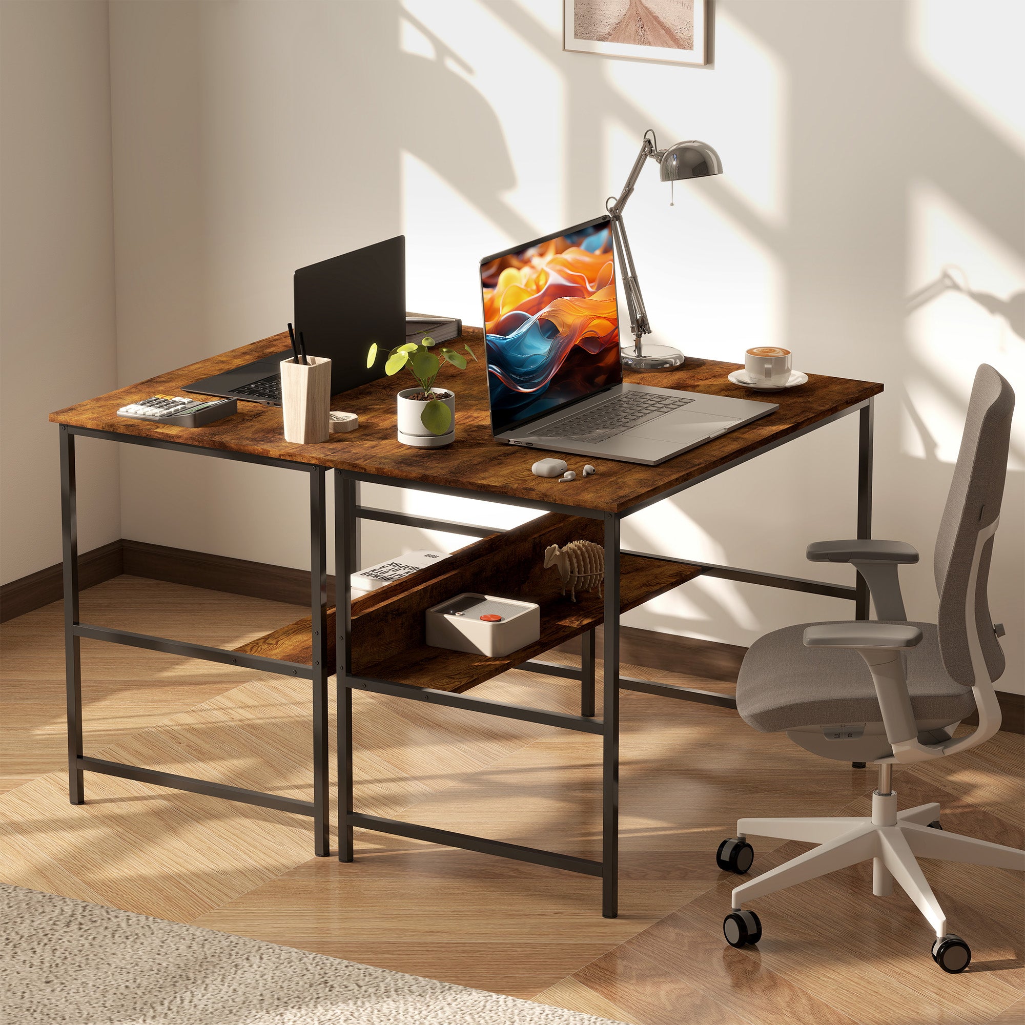 2-Tier Computer Desk, 100 x 60 cm, Rustic Brown